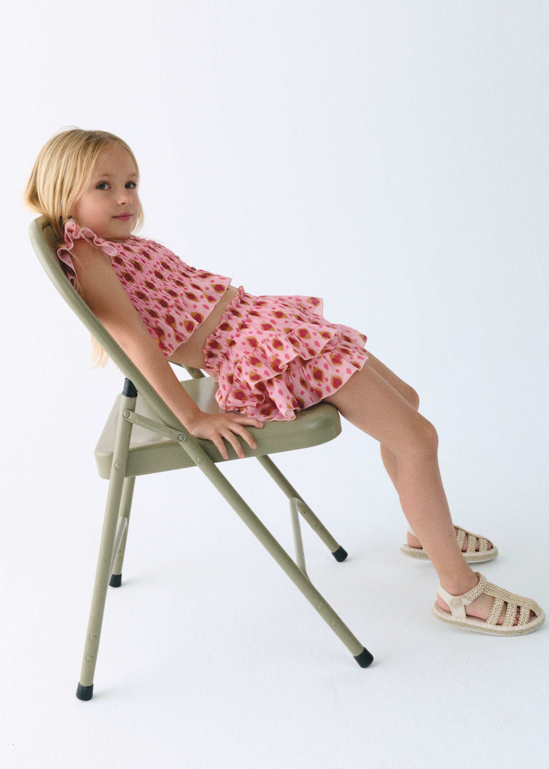 Printed ruffled trouser skirt for girls