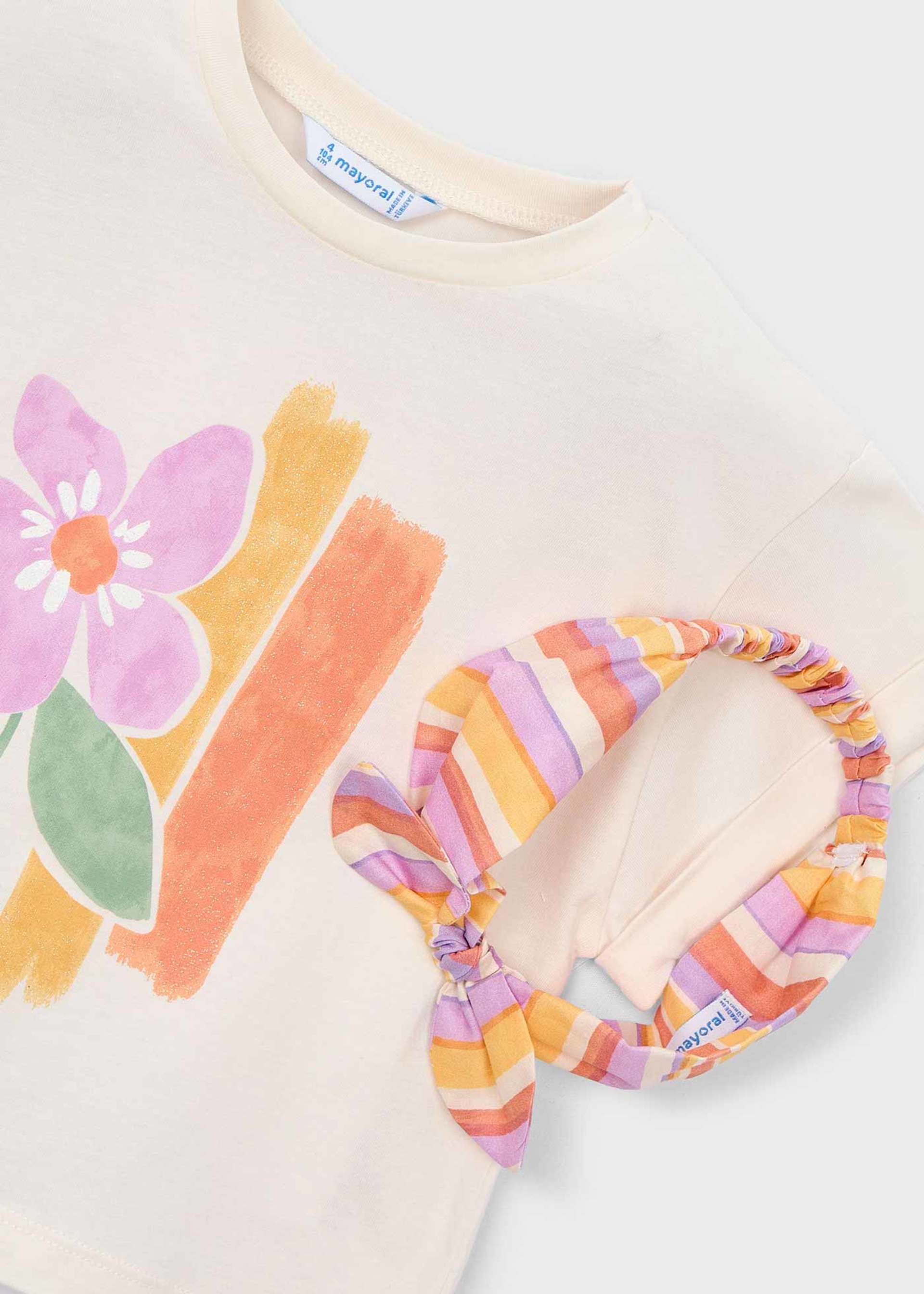 Maglietta con elastico per capelli stampato bambina