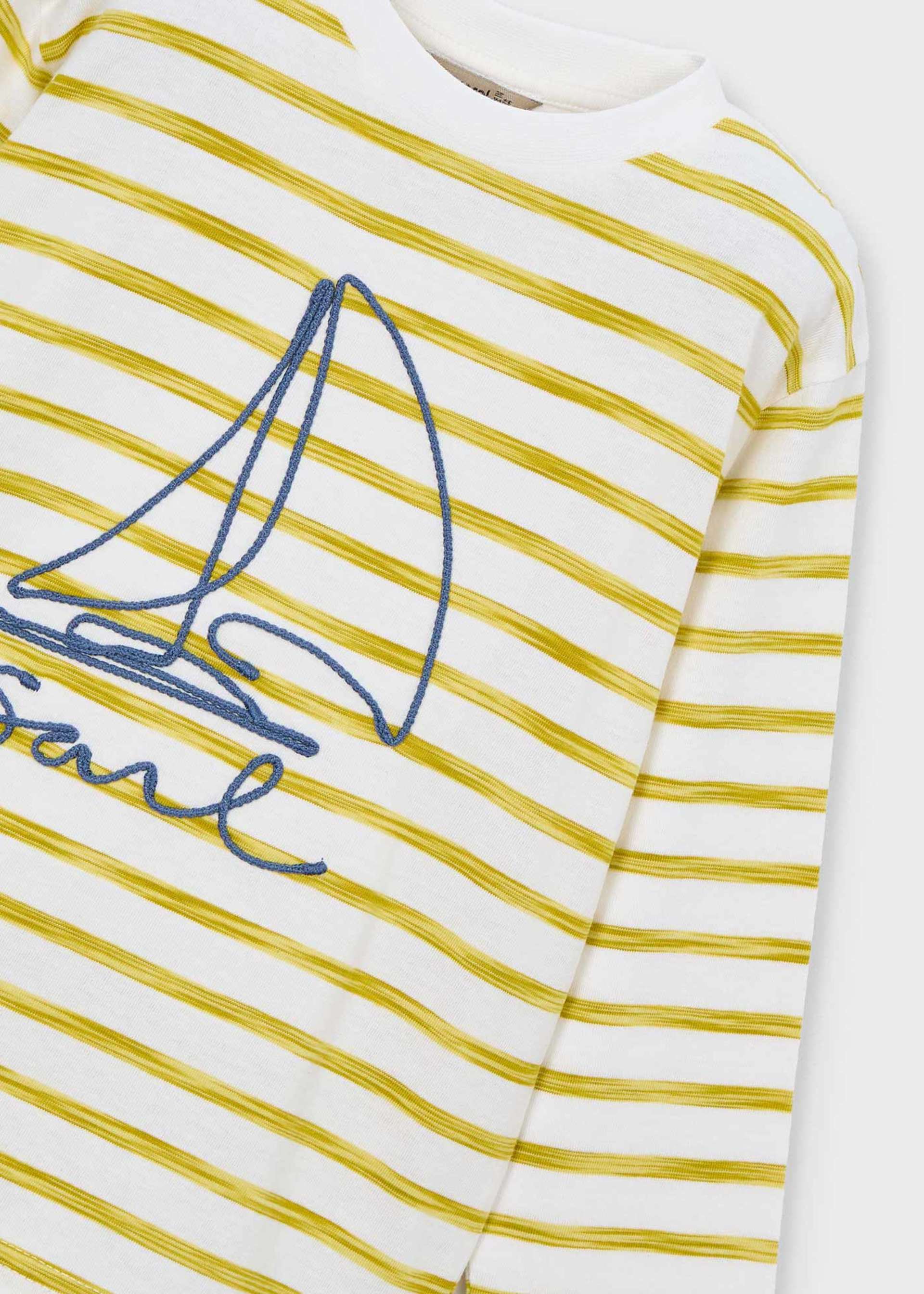 Tricou maneca lunga dungi cu barca baiat