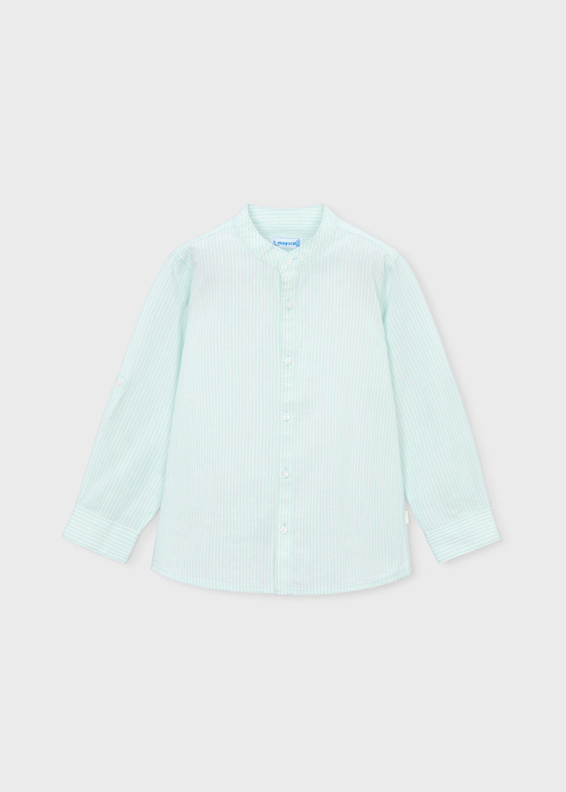 Camisa manga comprida riscas gola mao menino