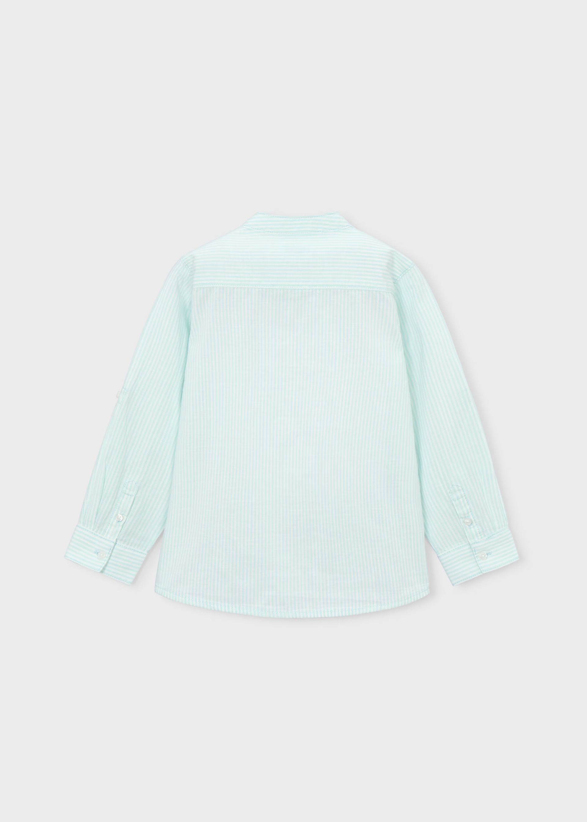 Camisa manga comprida riscas gola mao menino