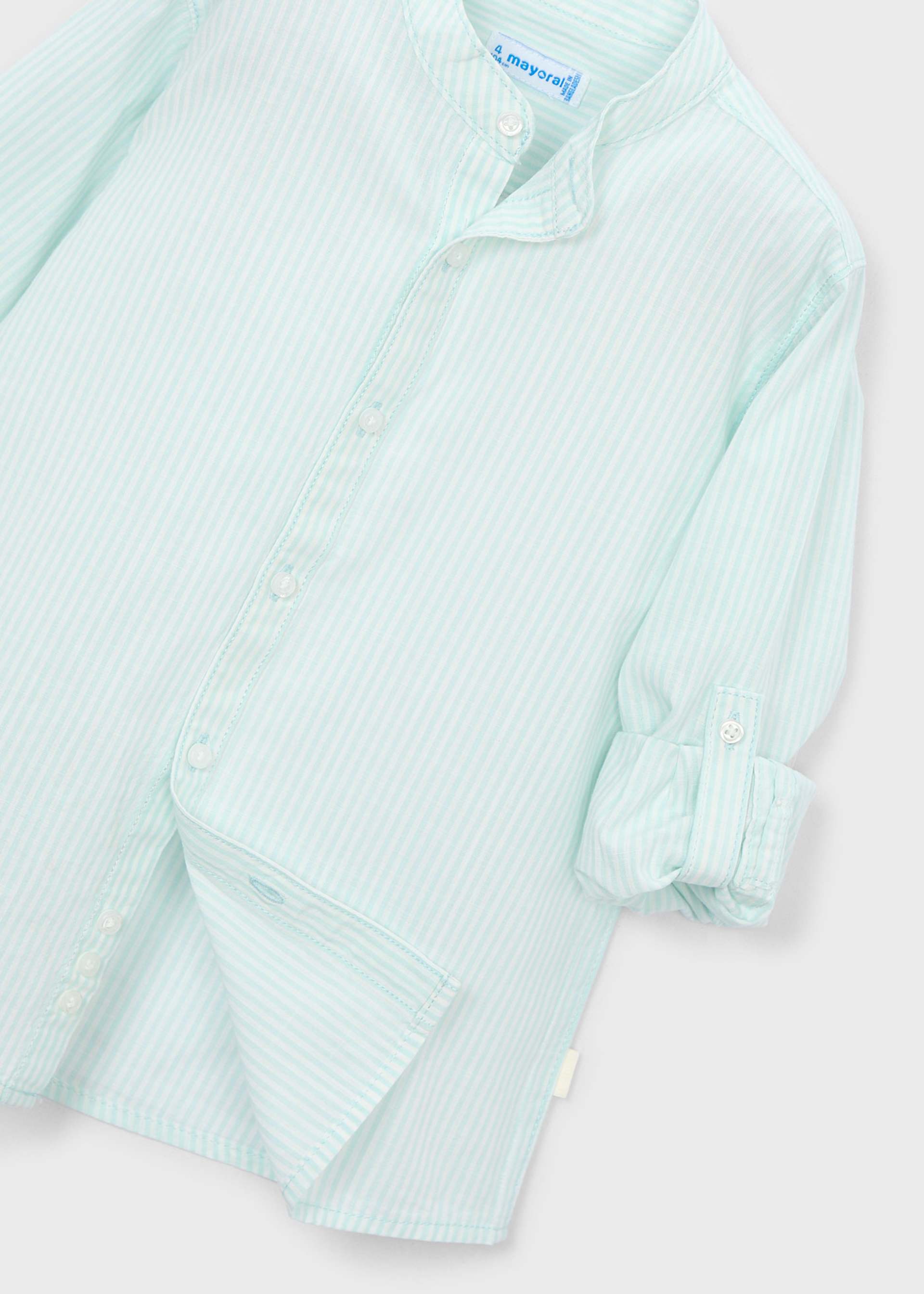 Camisa manga comprida riscas gola mao menino
