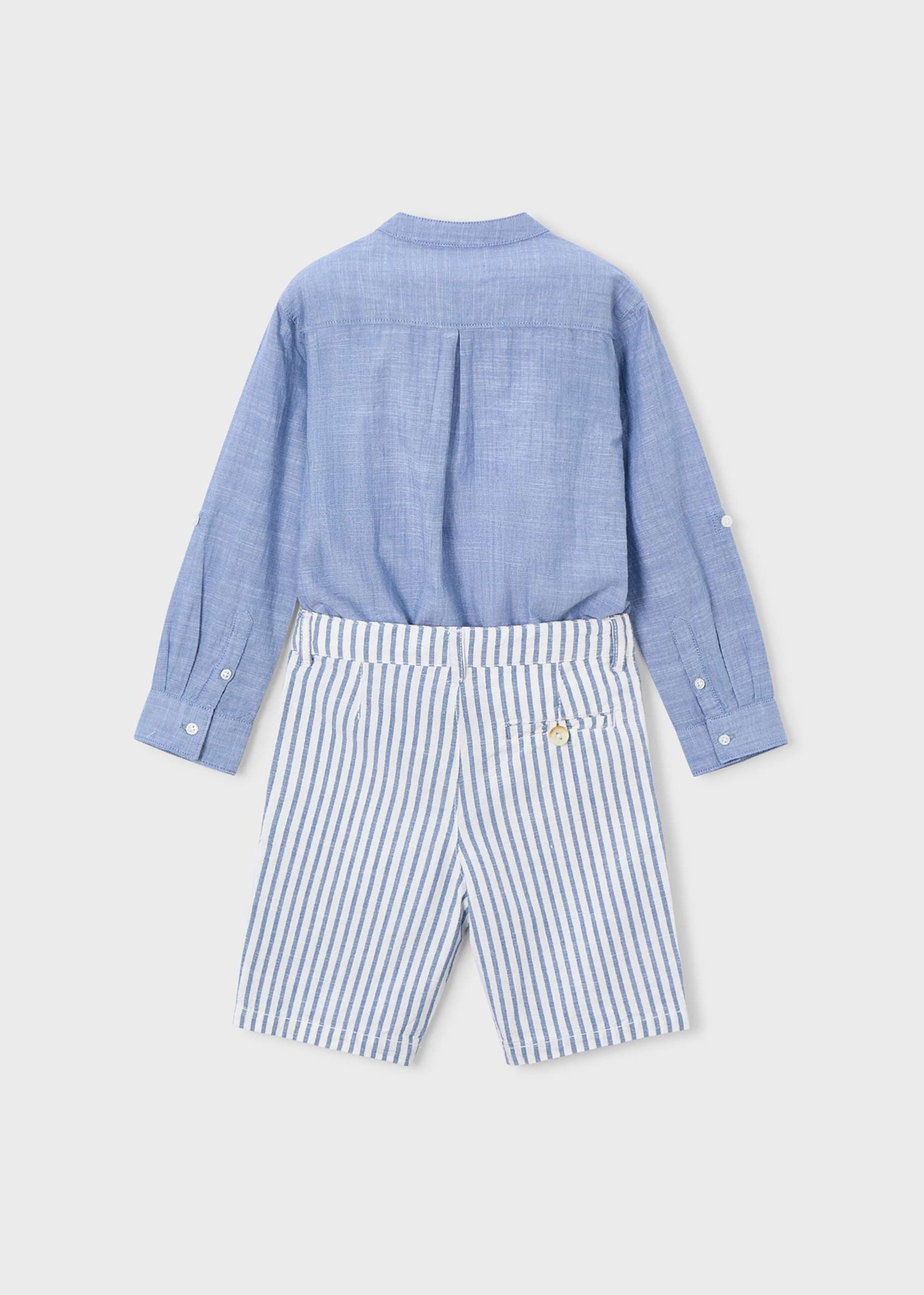 Conjunto bermudas e camisa com linho manga comprida menino