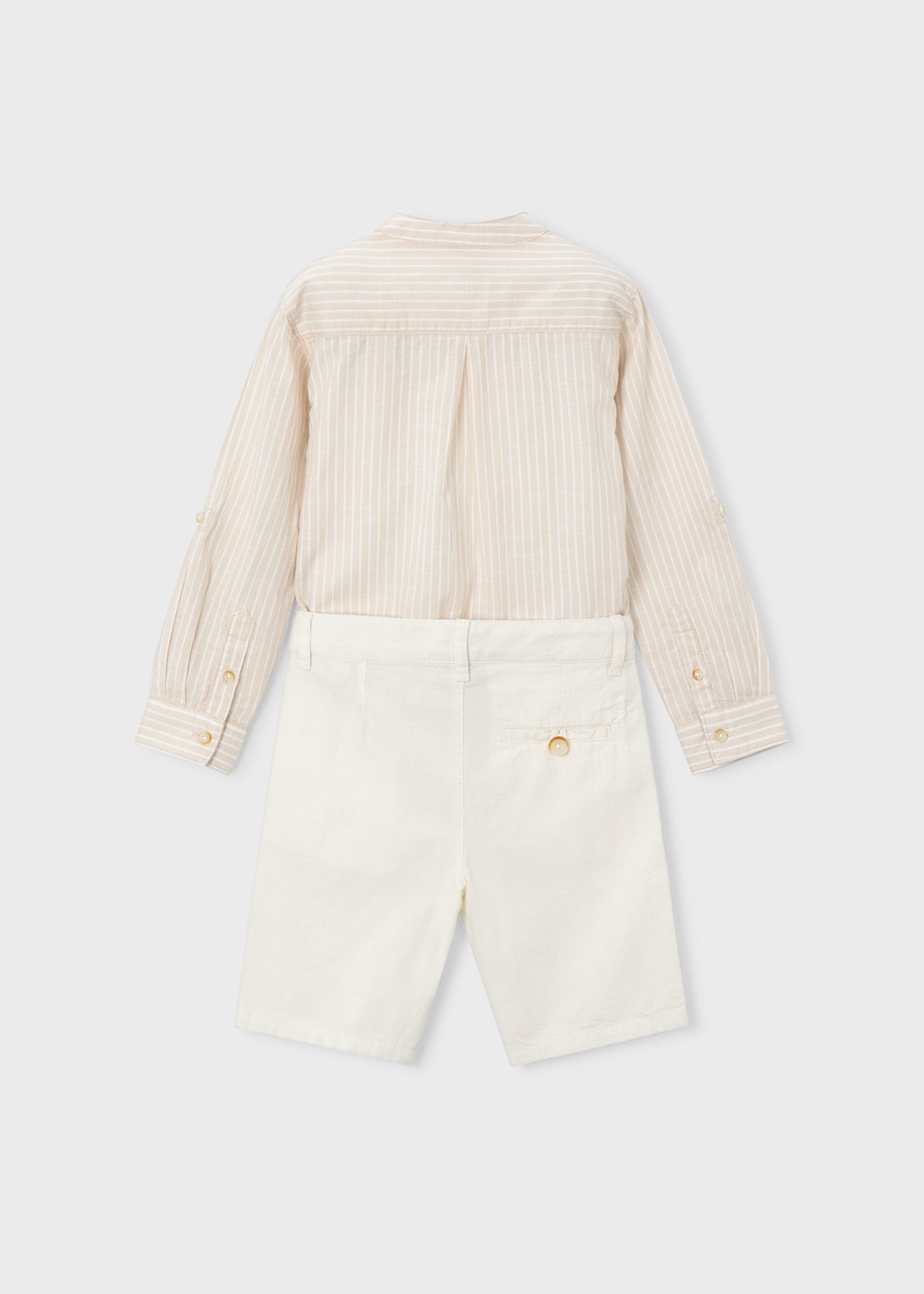 Conjunto bermudas e camisa com linho manga comprida menino
