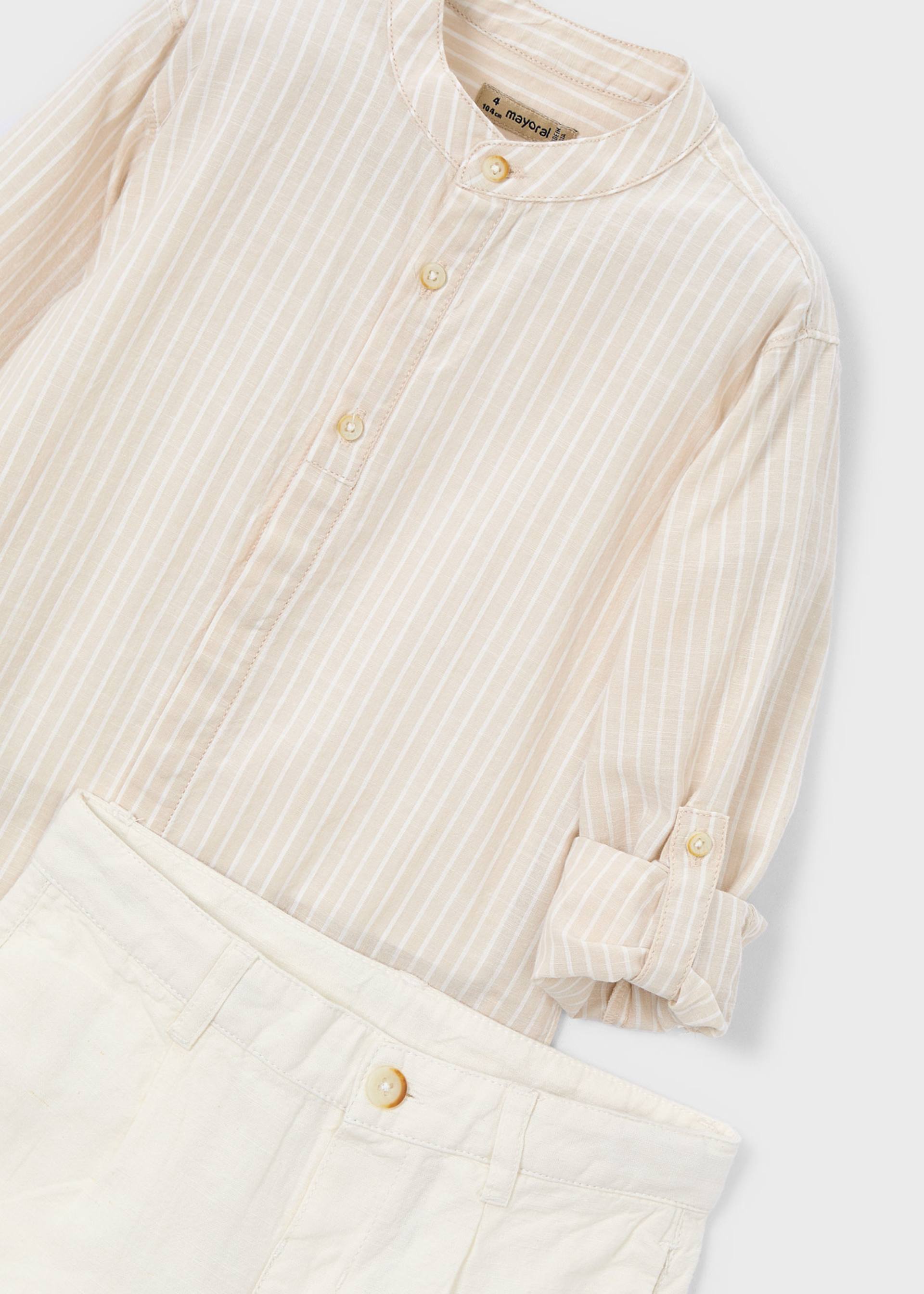 Conjunto bermudas e camisa com linho manga comprida menino