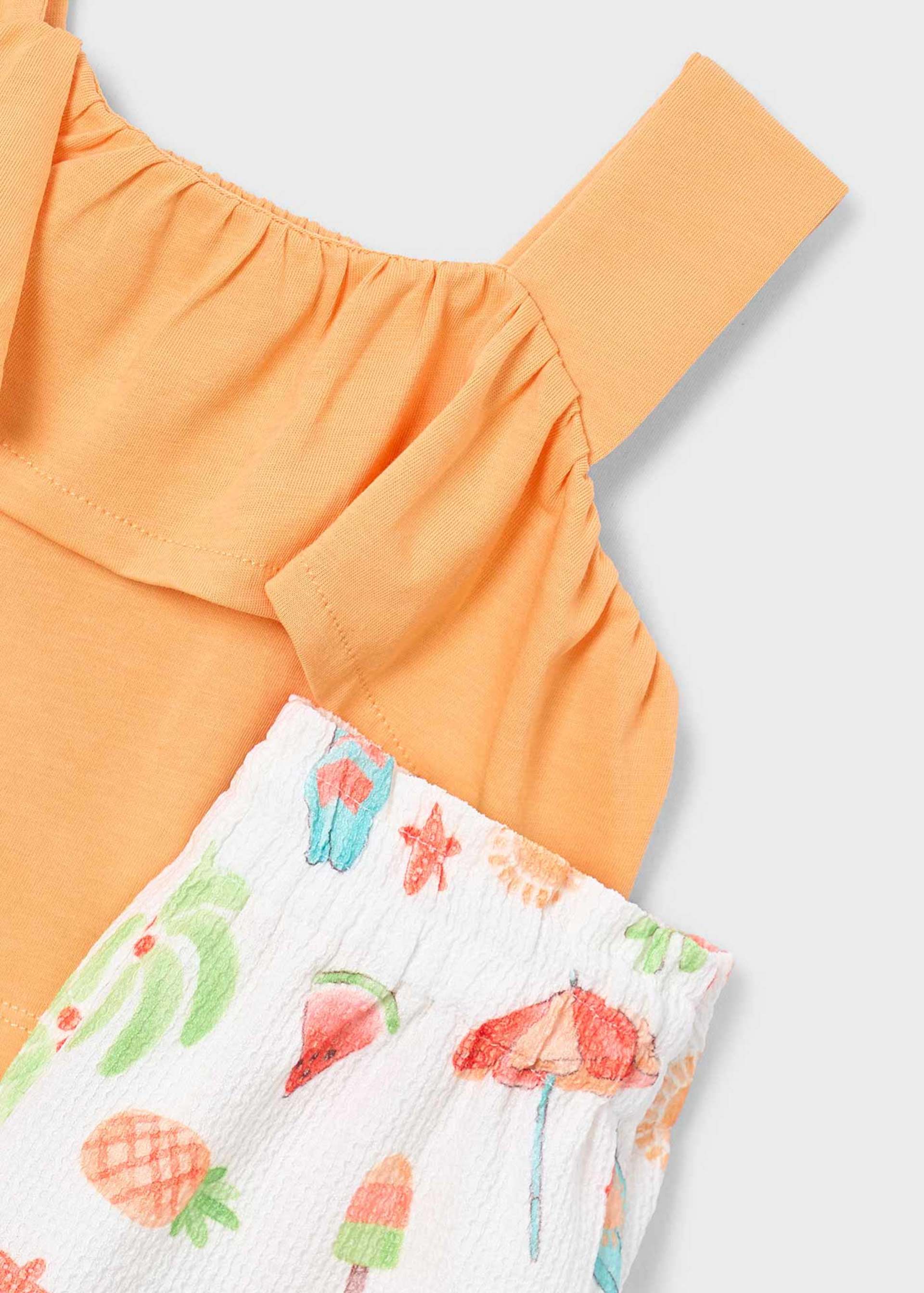 Conjunto calção estampado e top folhos menina
