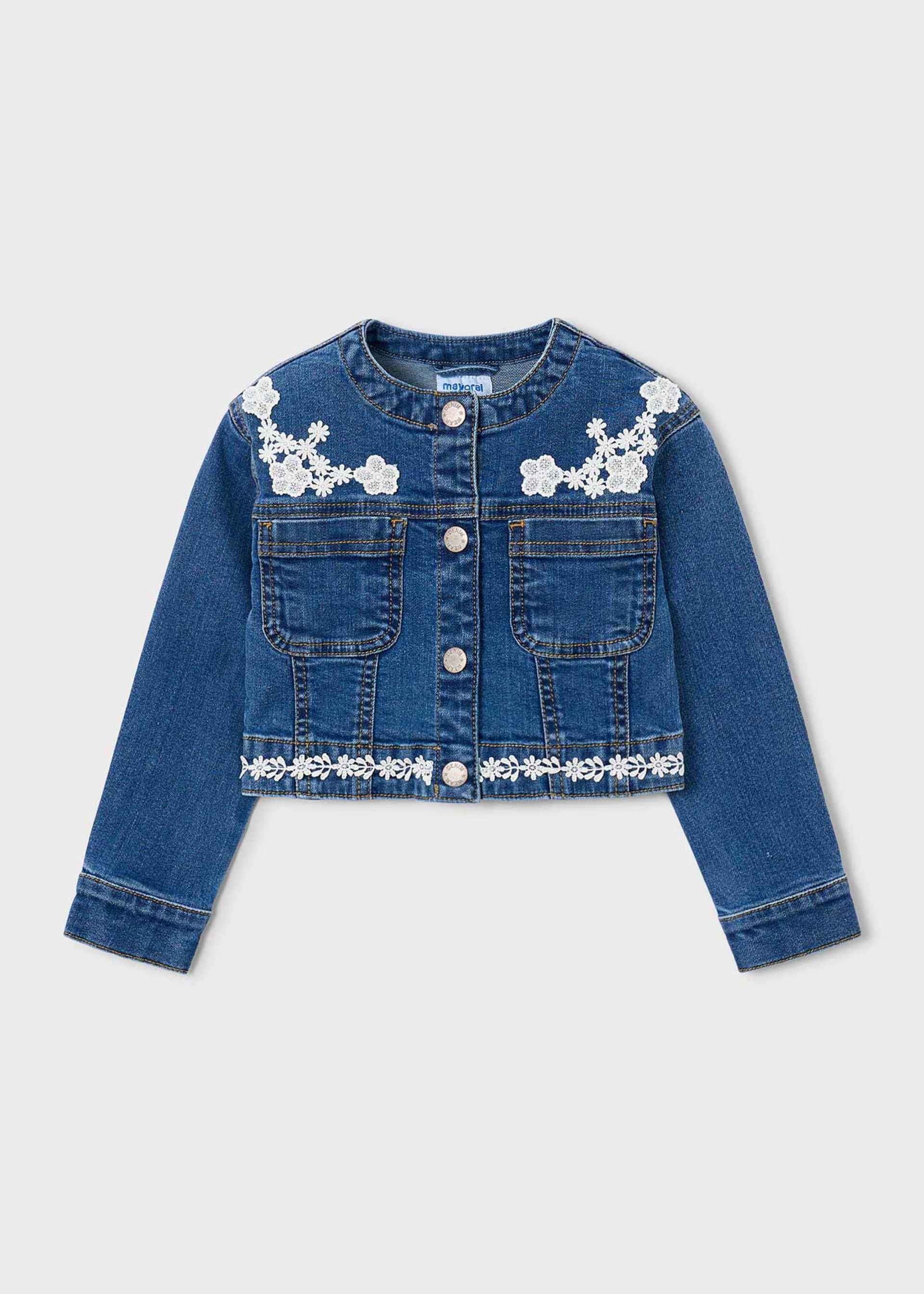 Veste en denim détails en guipure fille