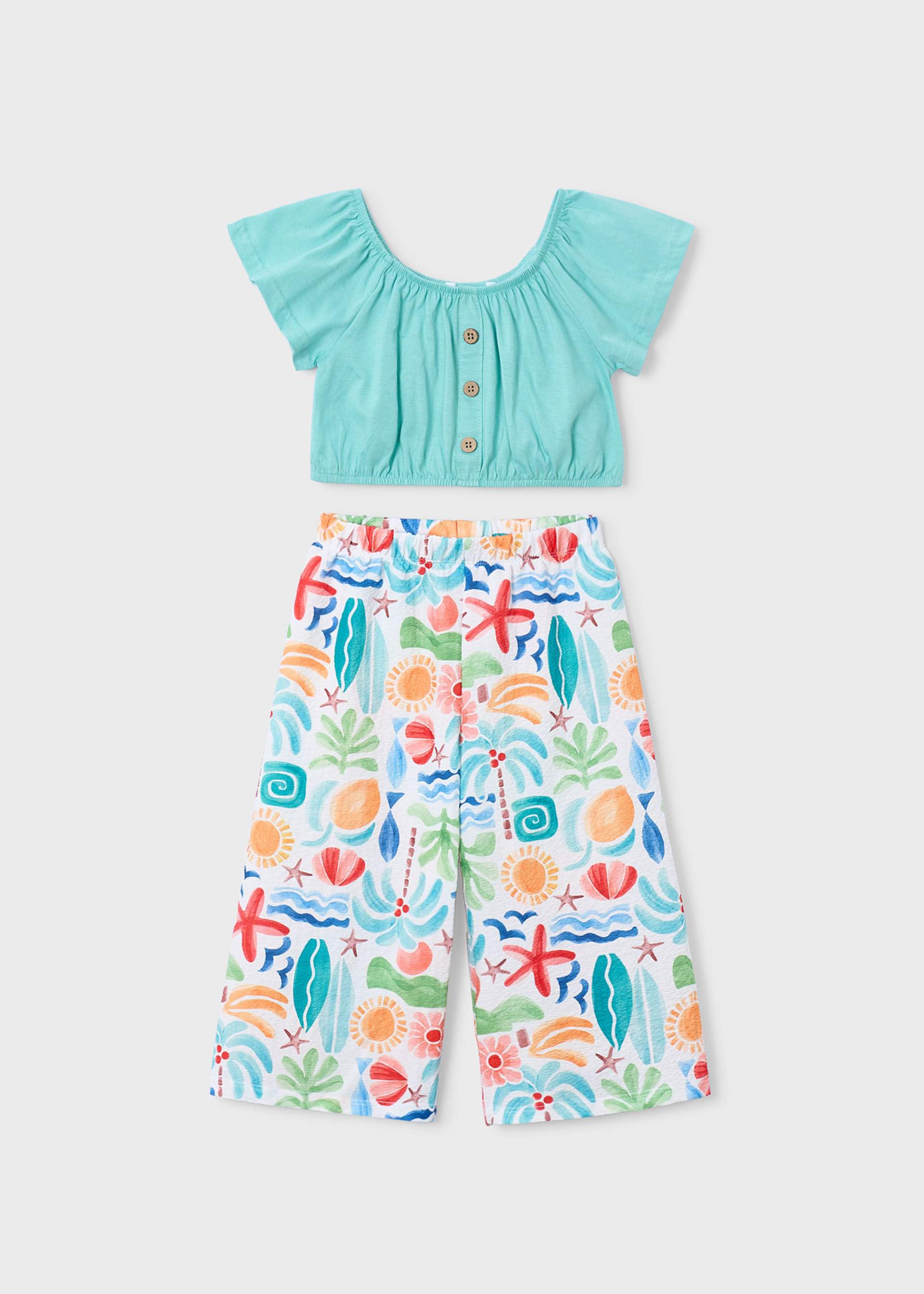 Conjunto calças estampado e top menina