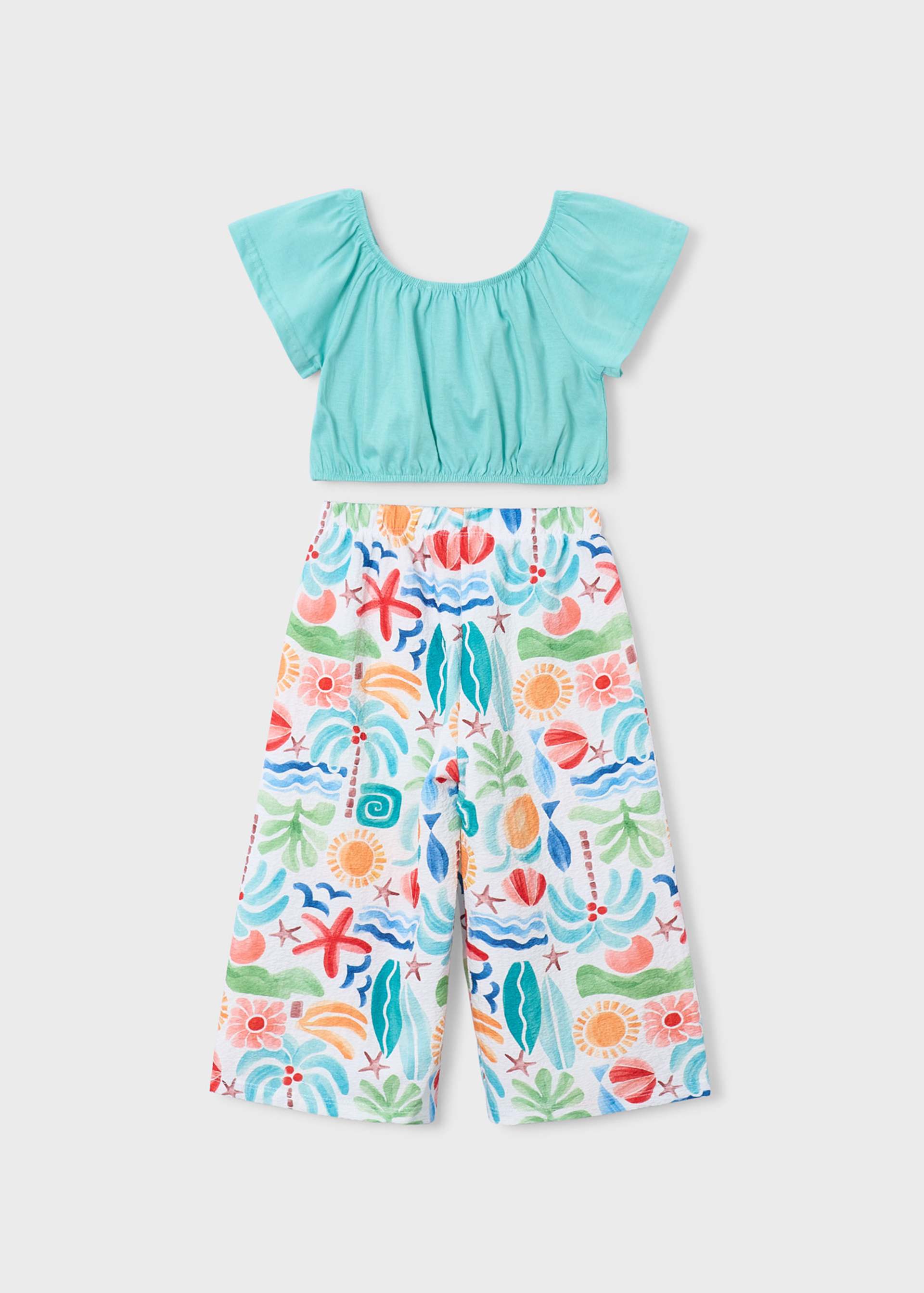 Conjunto calças estampado e top menina