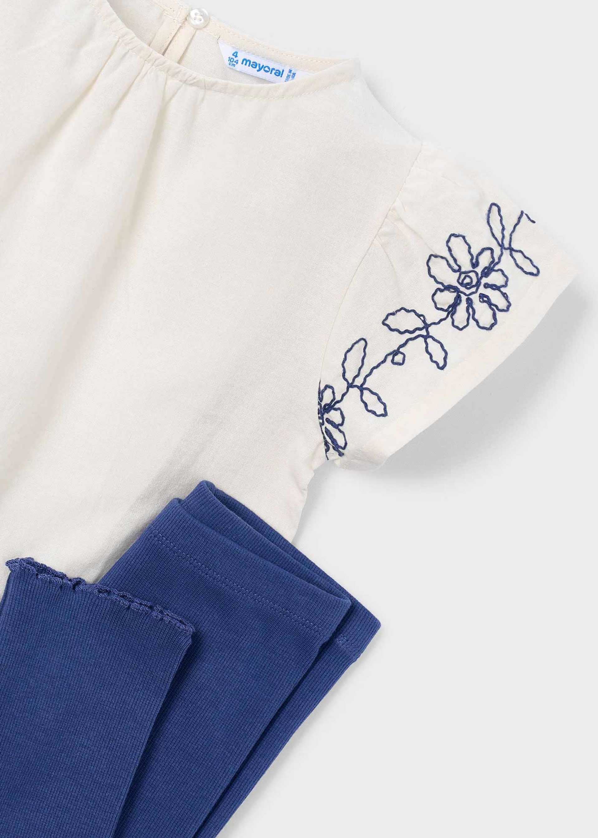 Set Leggings und T-Shirt mit bestickten Blumen Mädchen