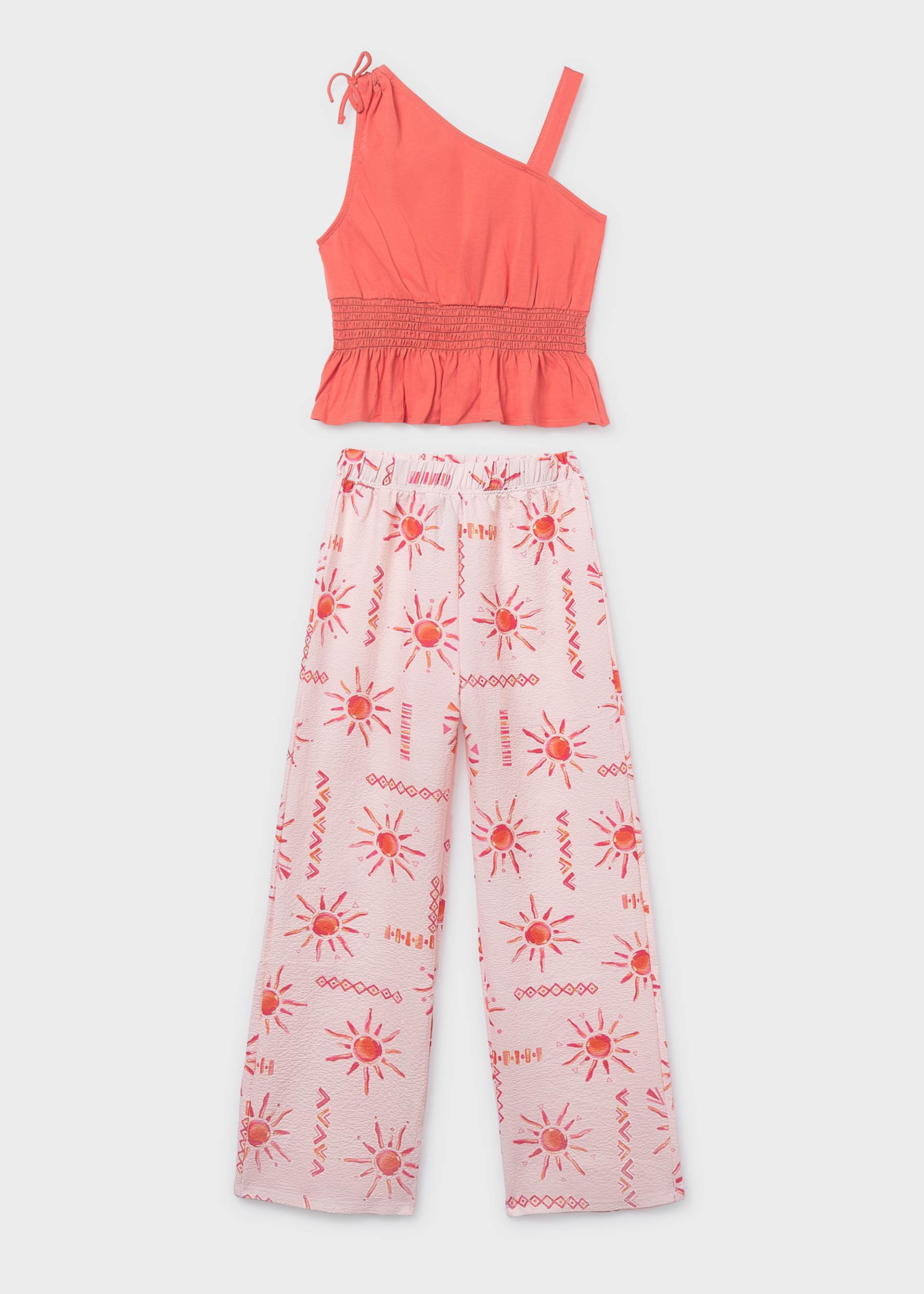 Completo pantalone stampato e top ragazza
