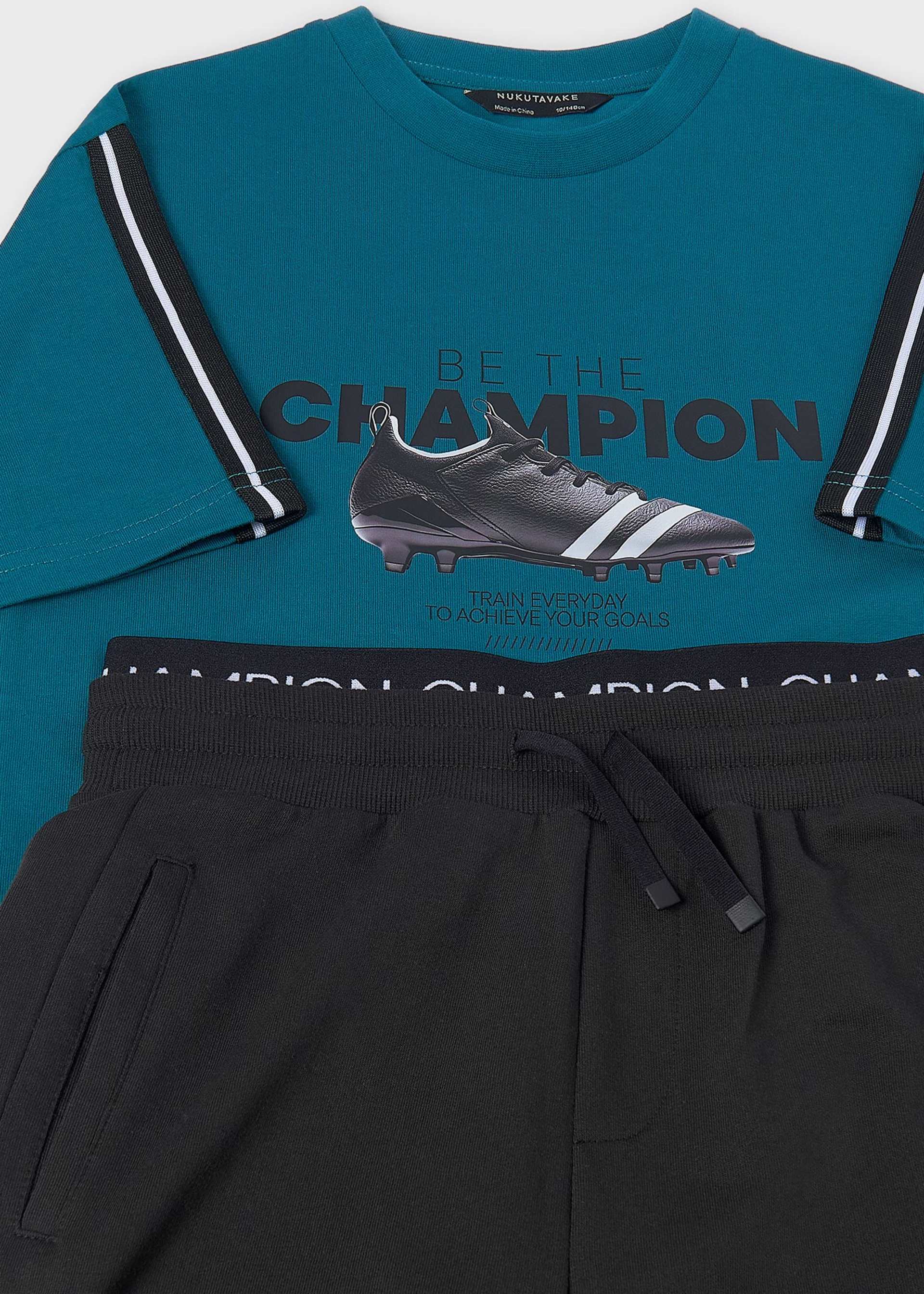 Boys' Bermuda shorts and football boot T-shirt set