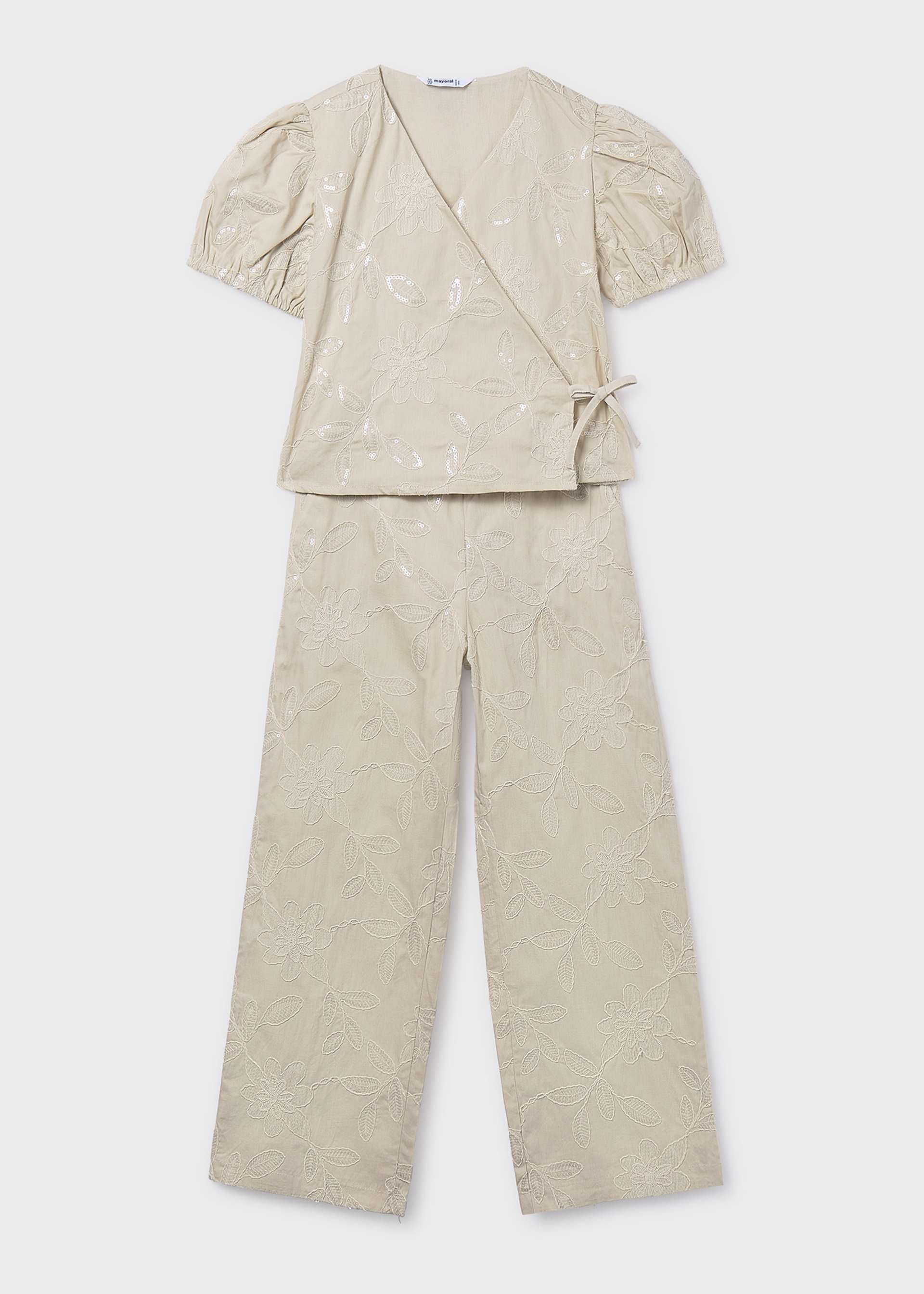 Long pants and blouse set with embroidery for girls