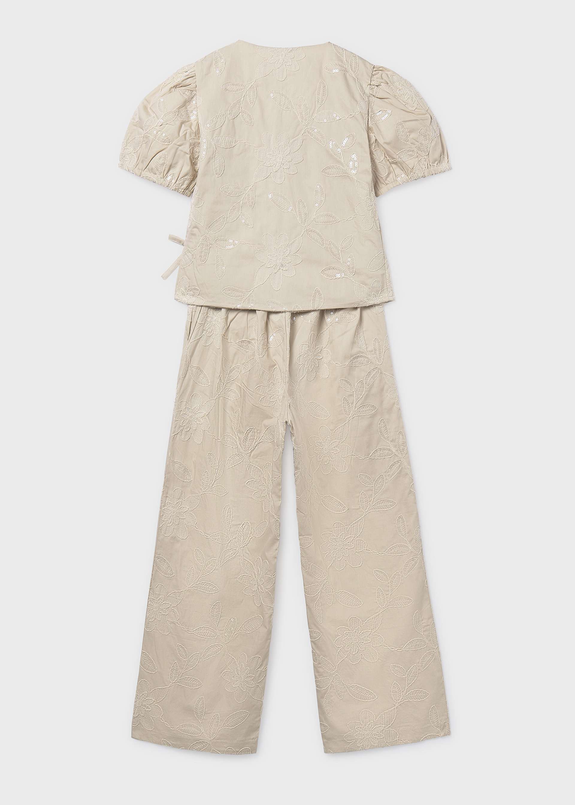 Long pants and blouse set with embroidery for girls