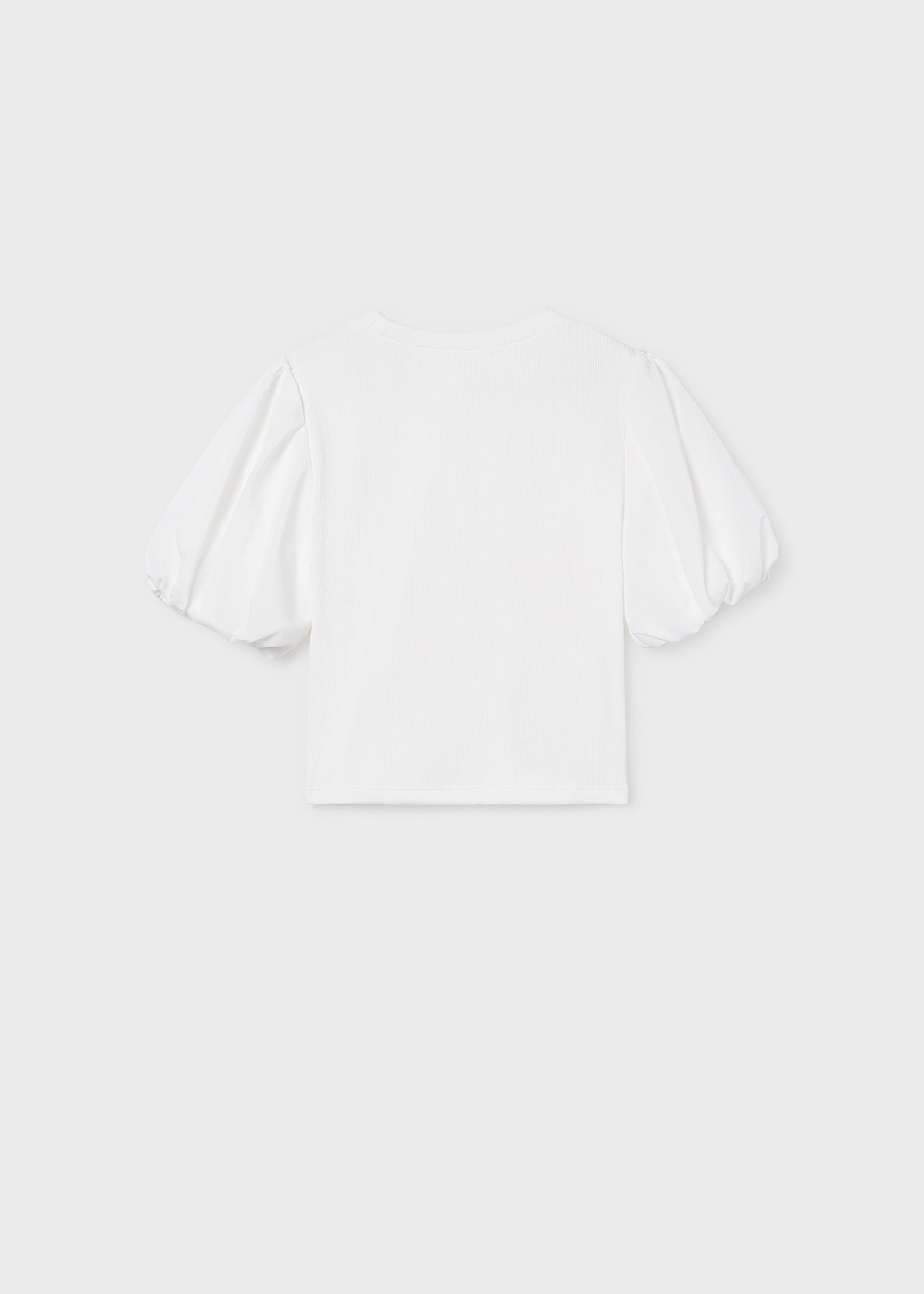 Girls' ribbed T-shirt with puff sleeves