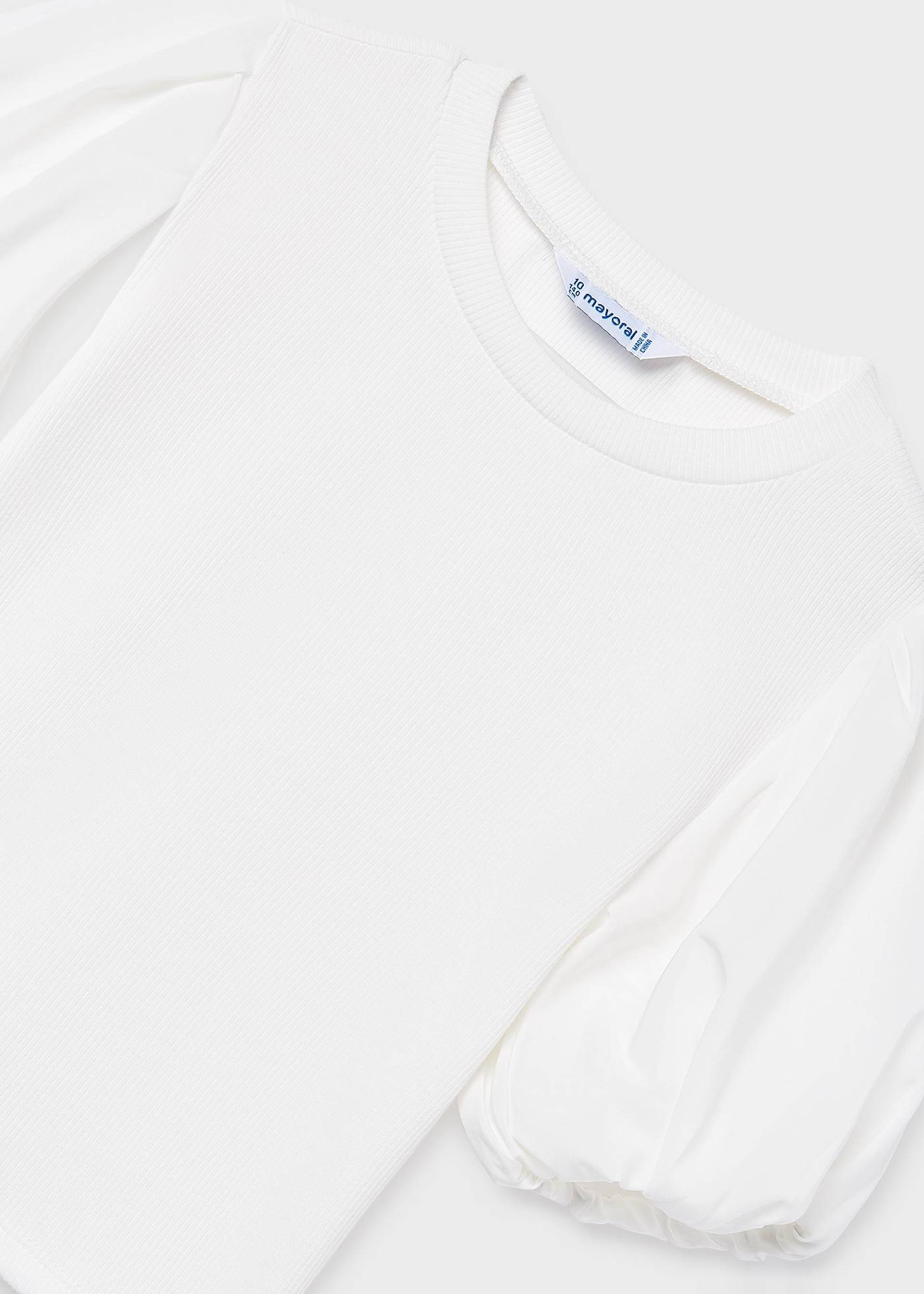 Girls' ribbed T-shirt with puff sleeves