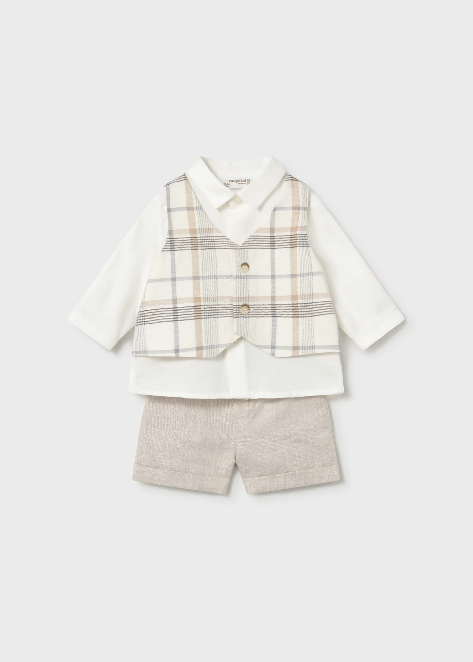 Newborn Boy Shorts and Shirt with Faux Vest Set