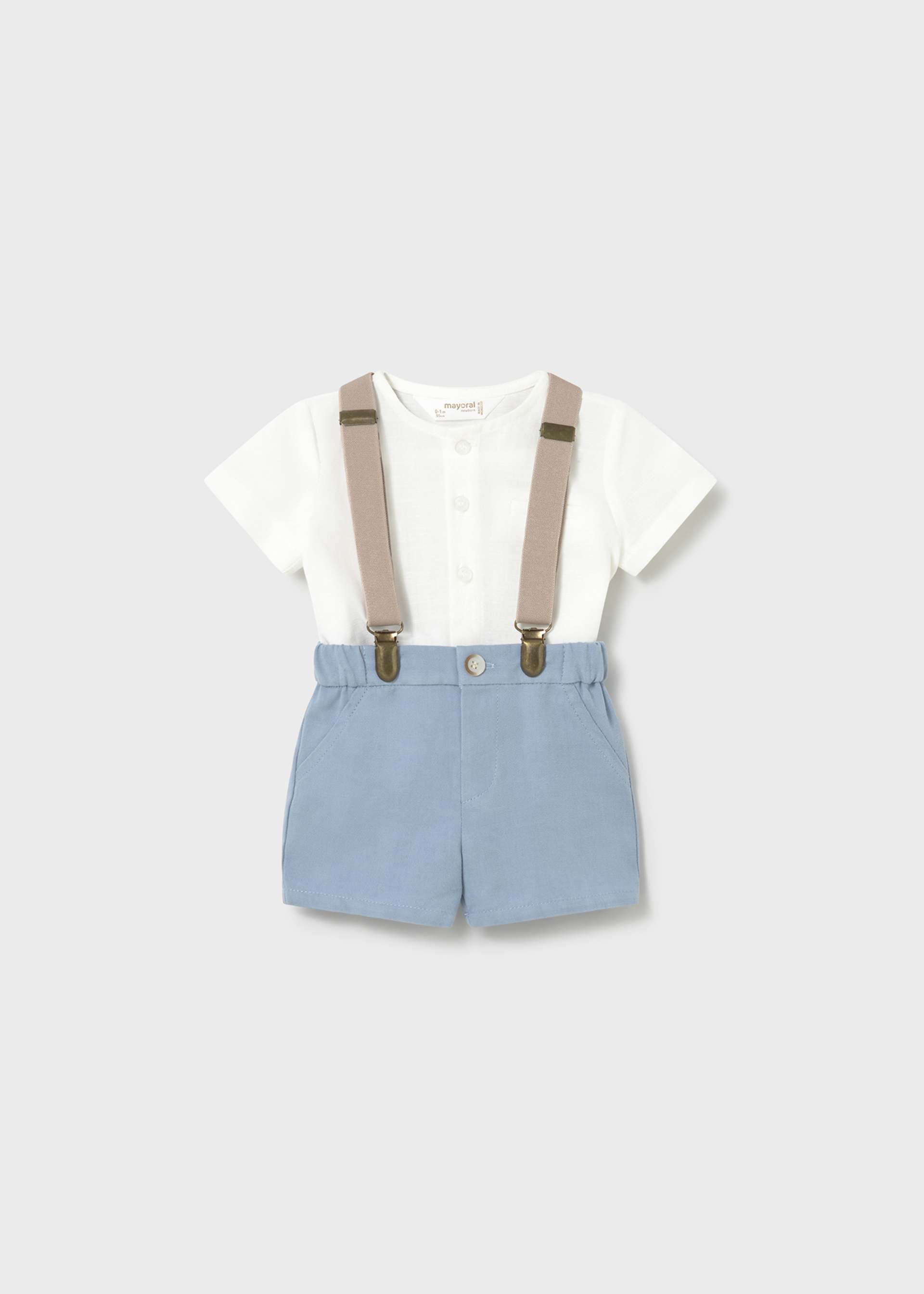 Completo pantaloncino bretelle e camicia neonato