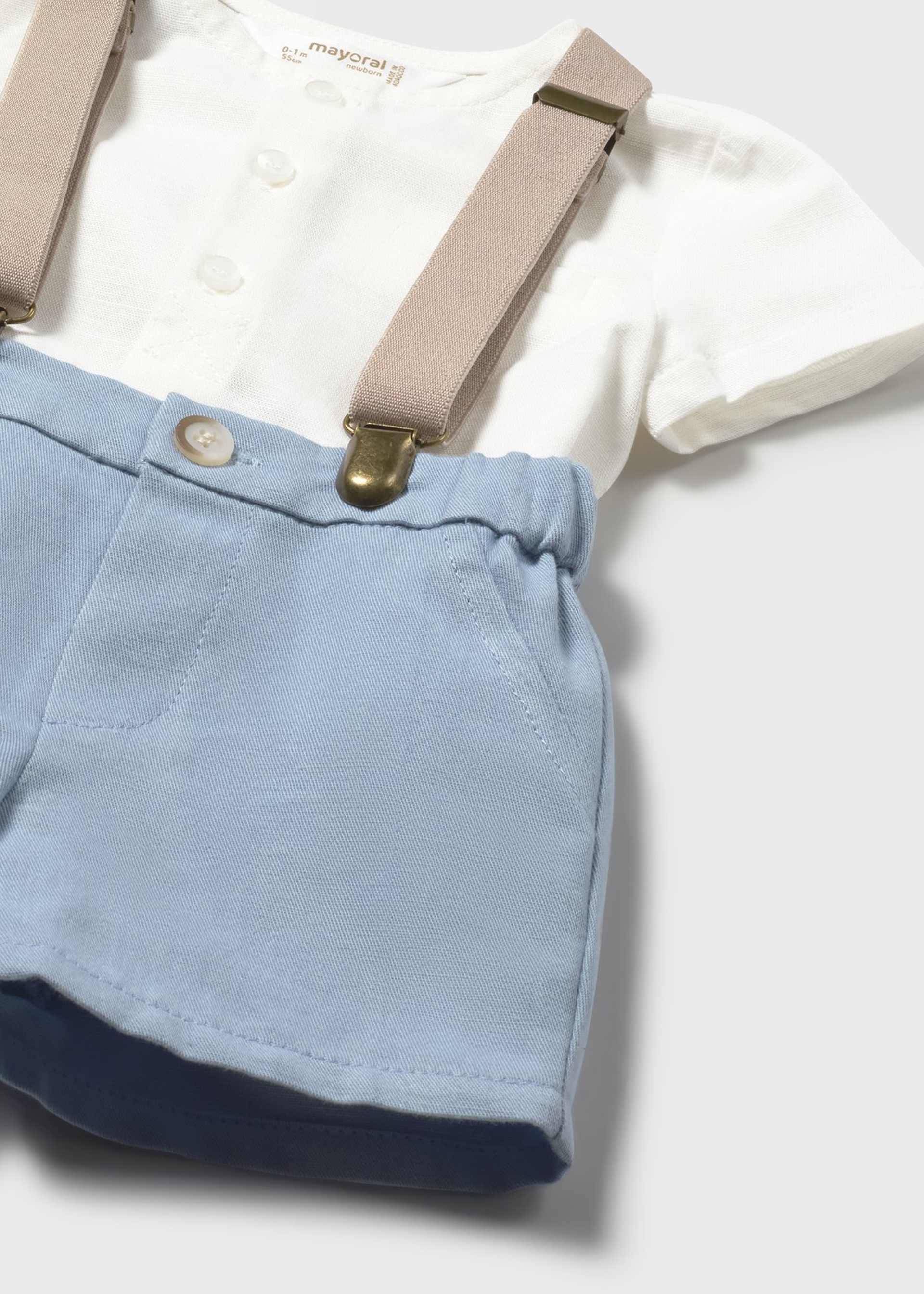 Conjunto pantalón corto tirantes y camisa recién nacido
