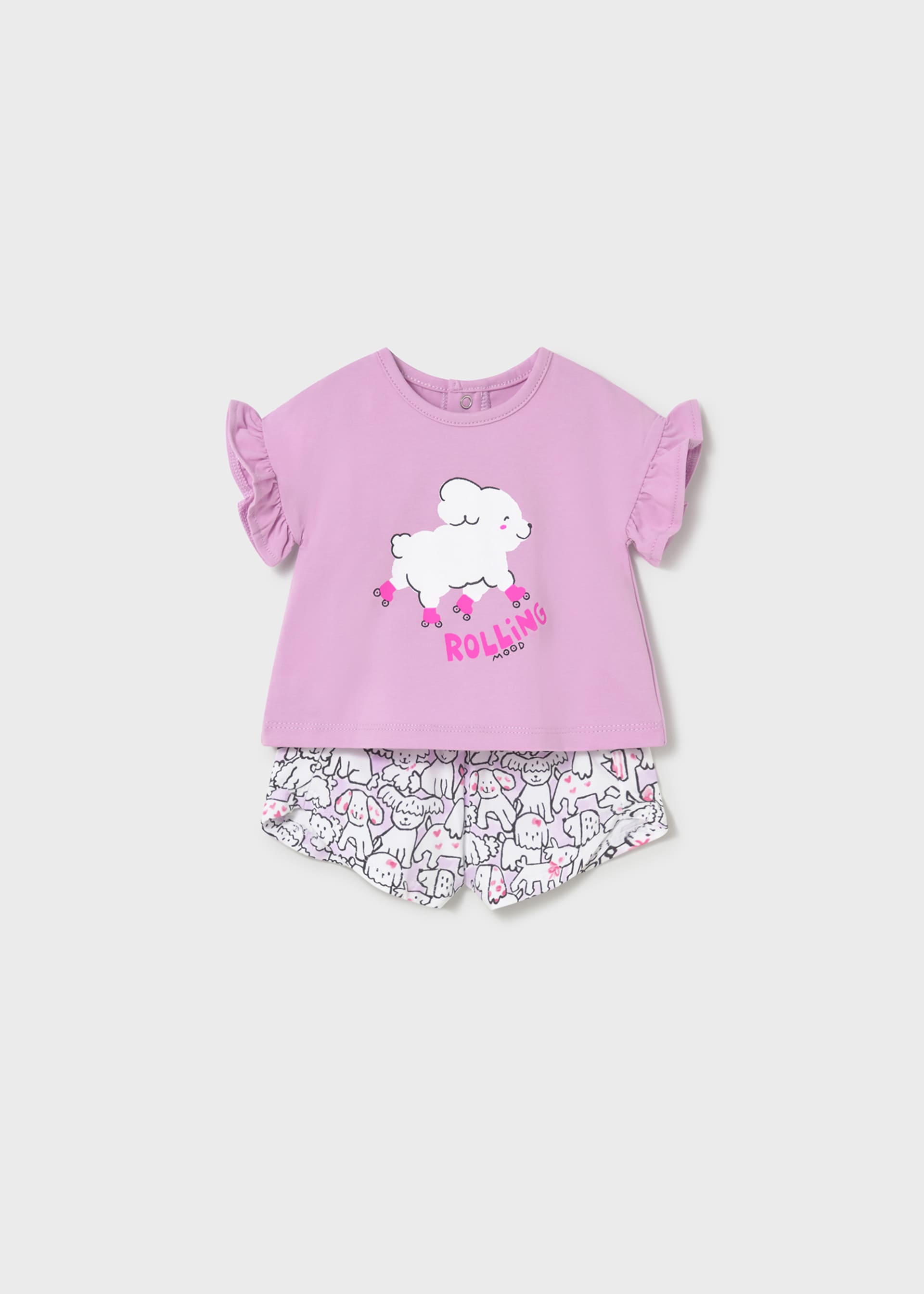 Conjunto pantalón corto estampado y camiseta recién nacida