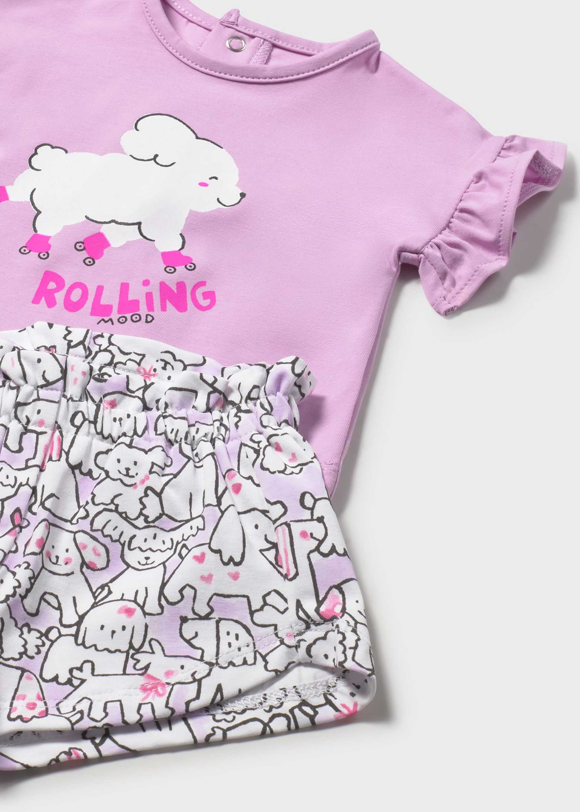 Conjunto pantalón corto estampado y camiseta recién nacida