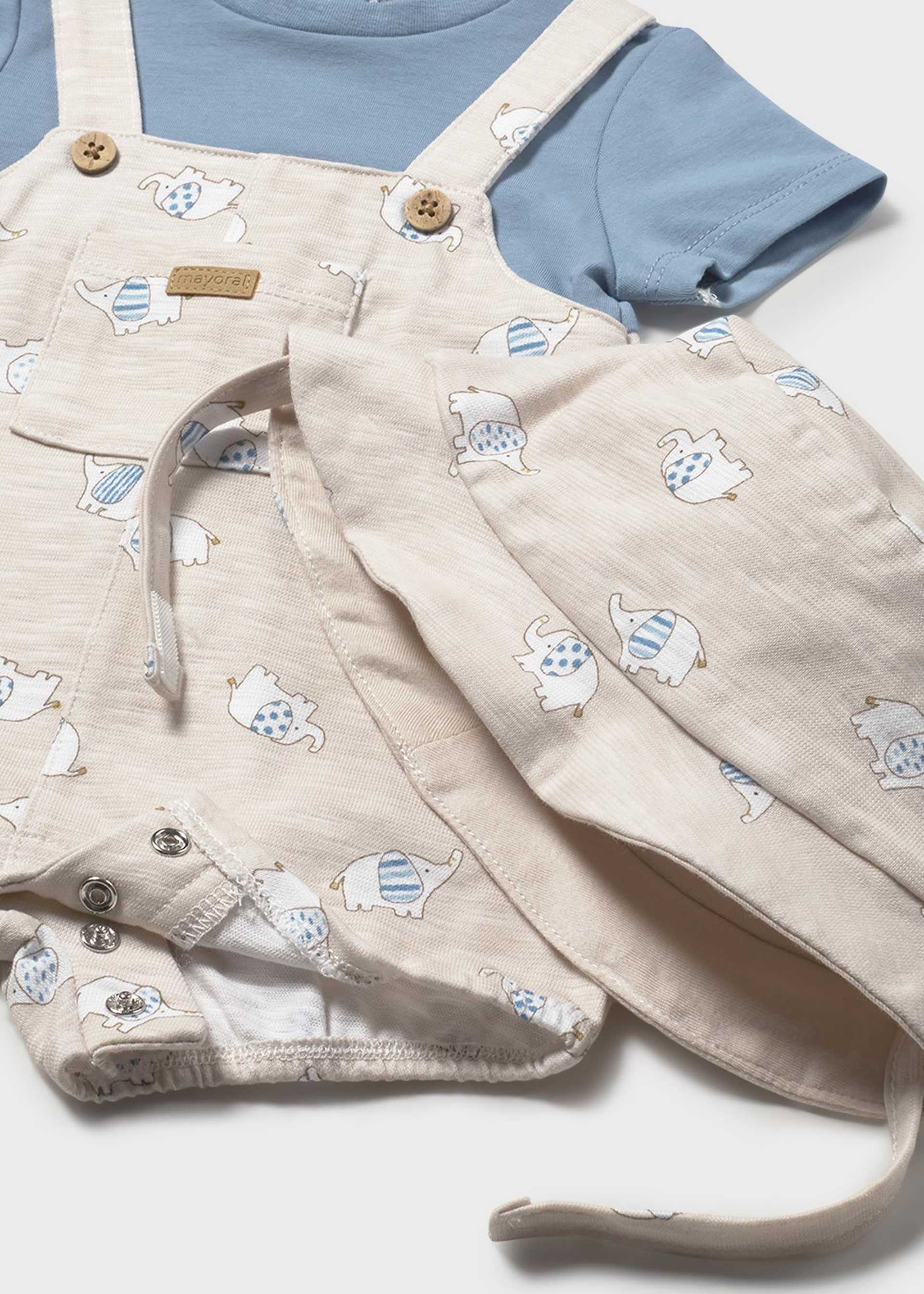 Newborn Boy Romper with Hat and Faux Dungaree