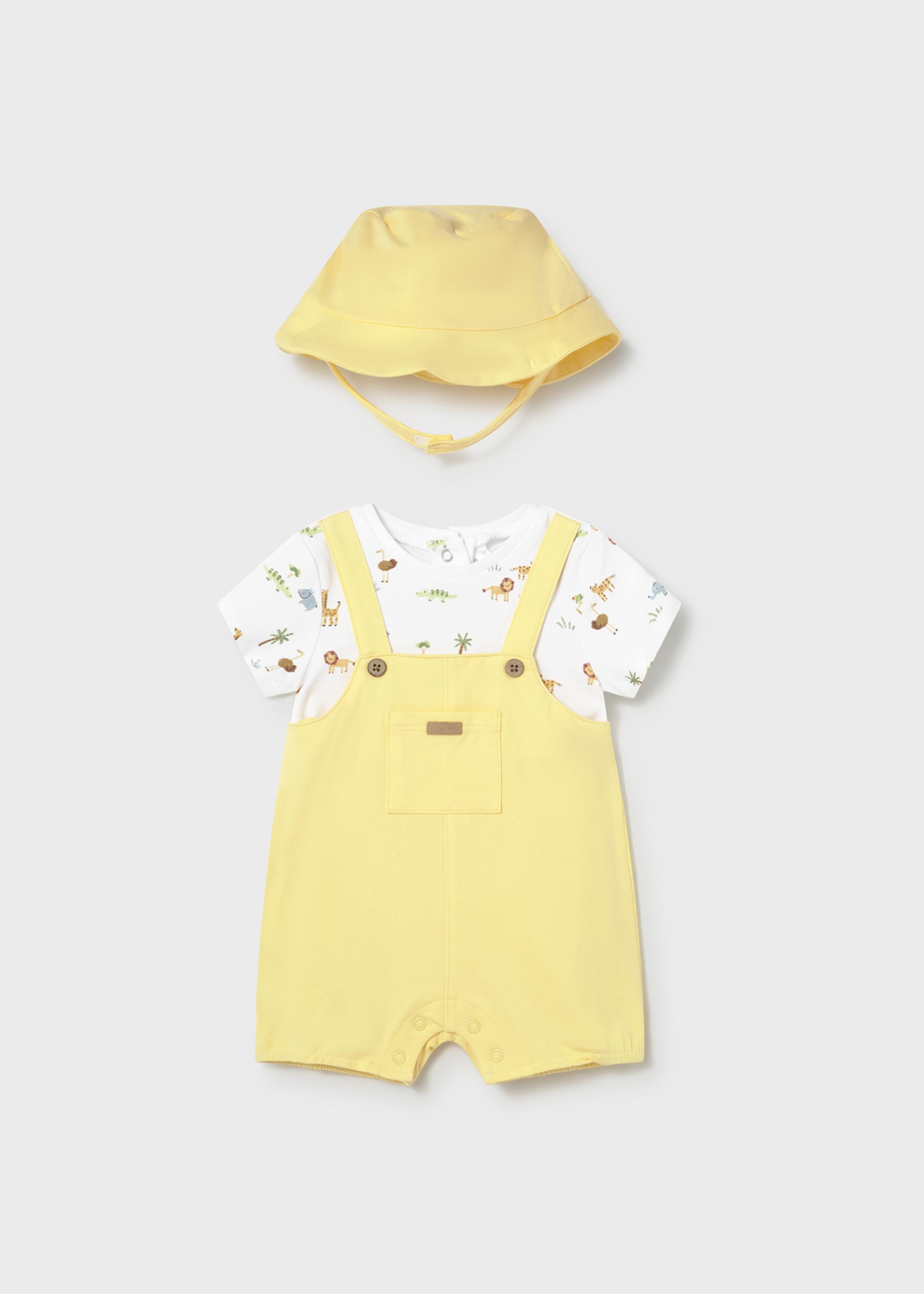 Mock dungarees with newborn hat