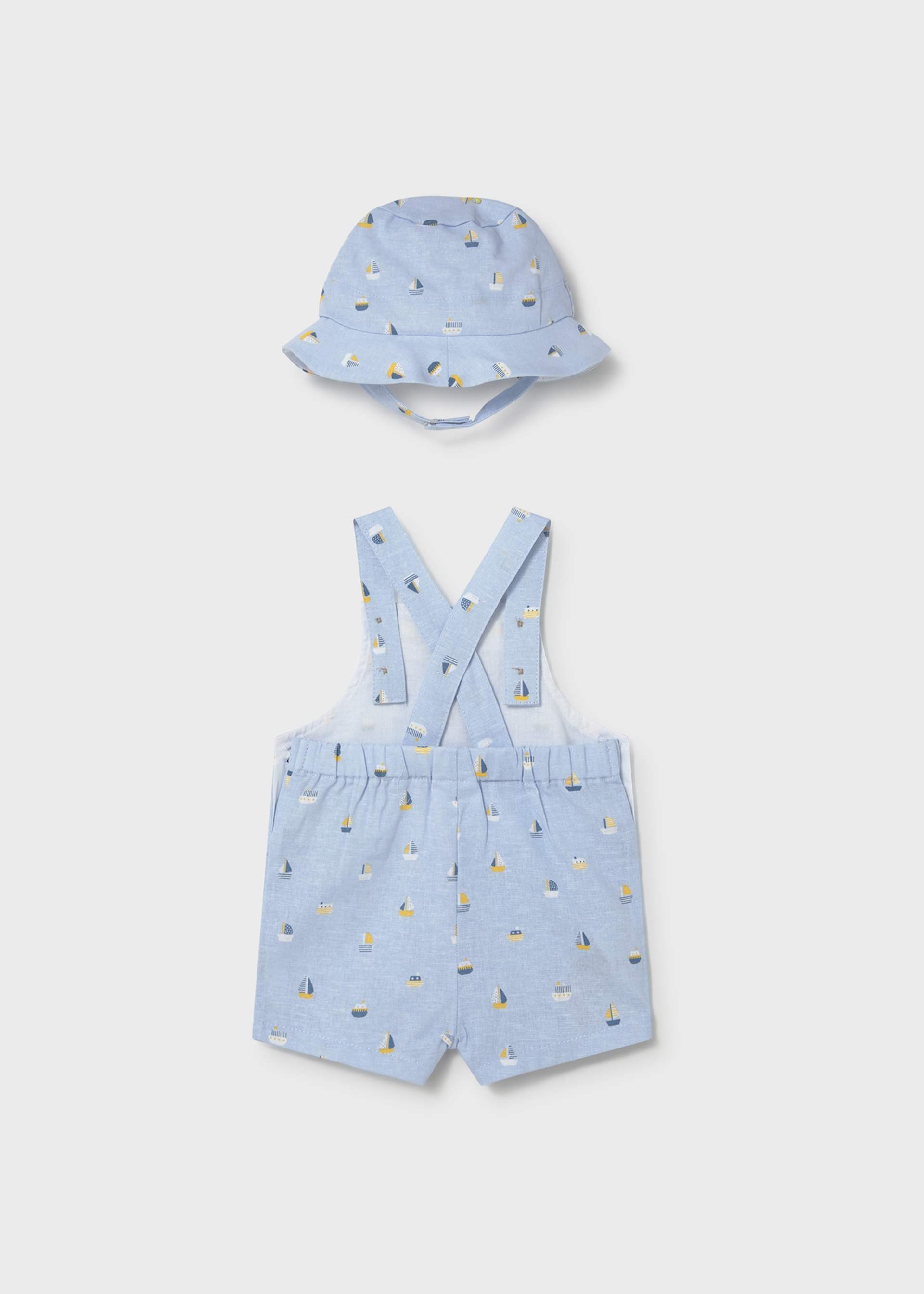 Printed dungarees with newborn hat