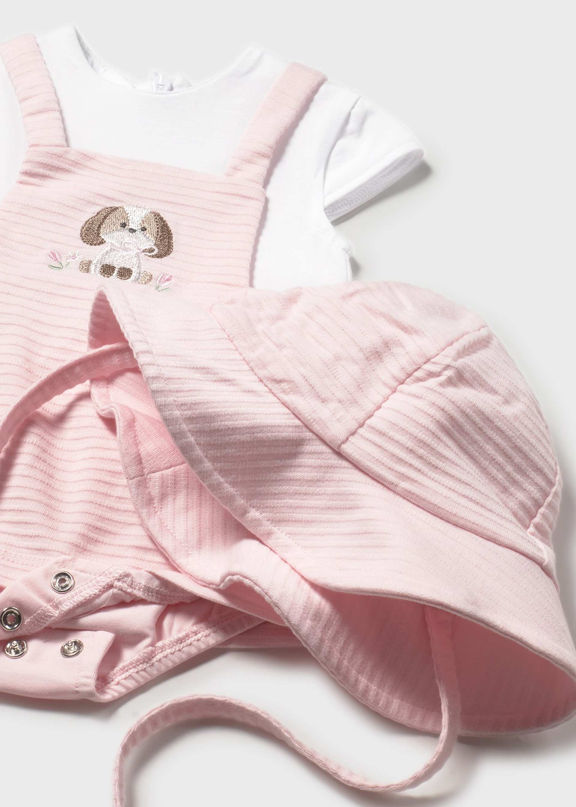 Vestido peto simulado con gorro recién nacida