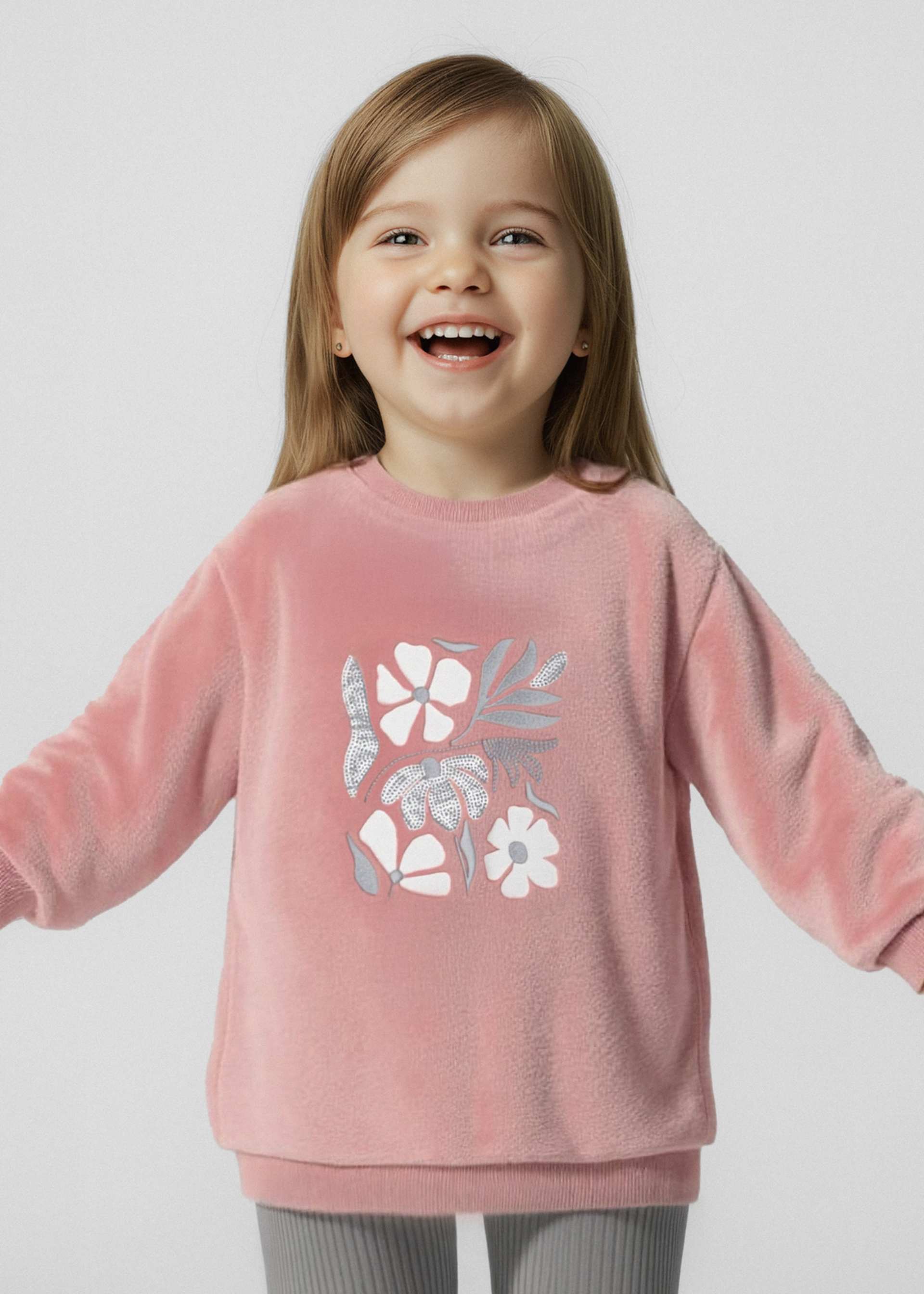 Girl Sweatshirt with Floral Faux Fur