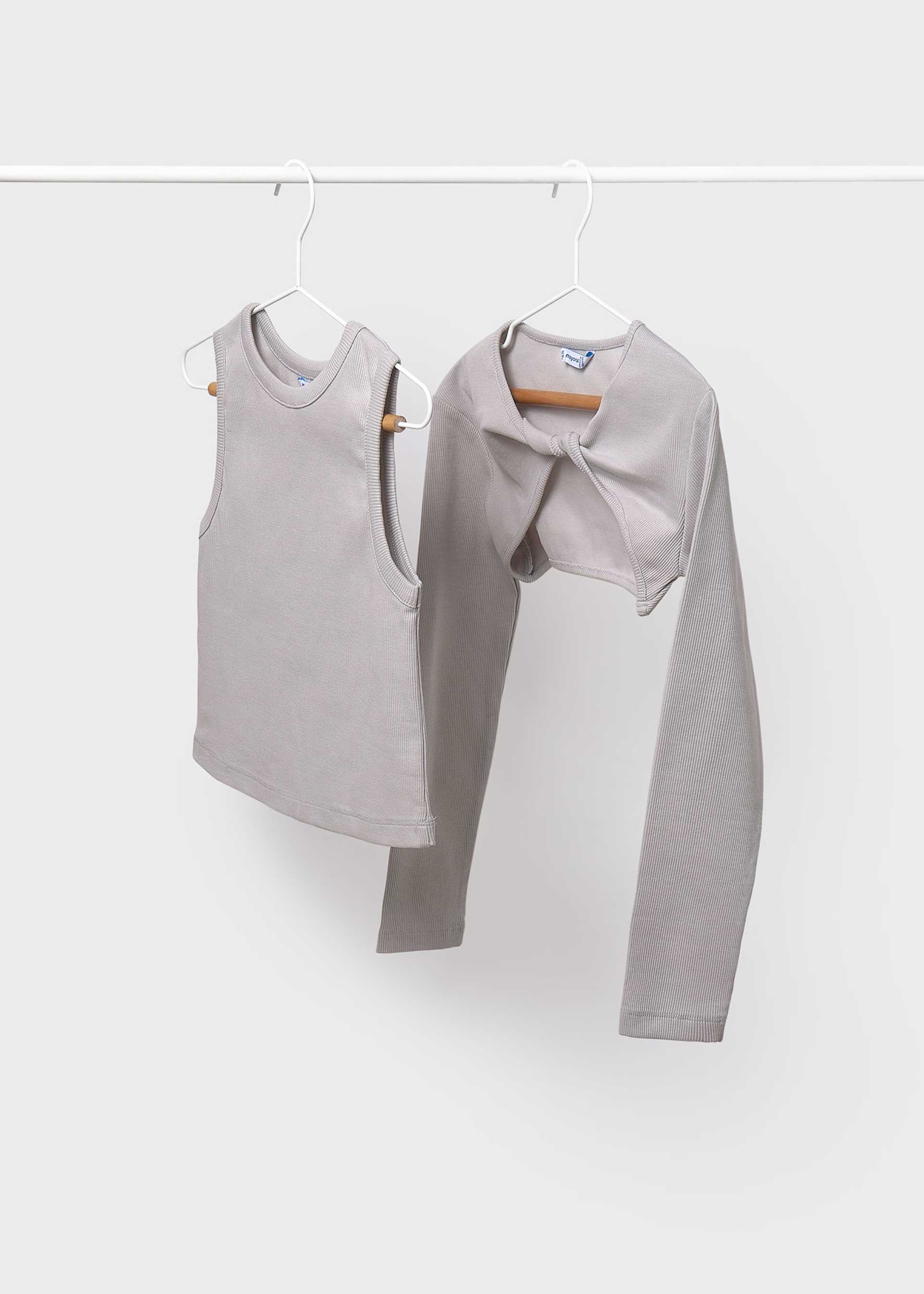 Girl T-Shirt with Ribbed Cardigan Girl T-Shirt with Ribbed Cardigan