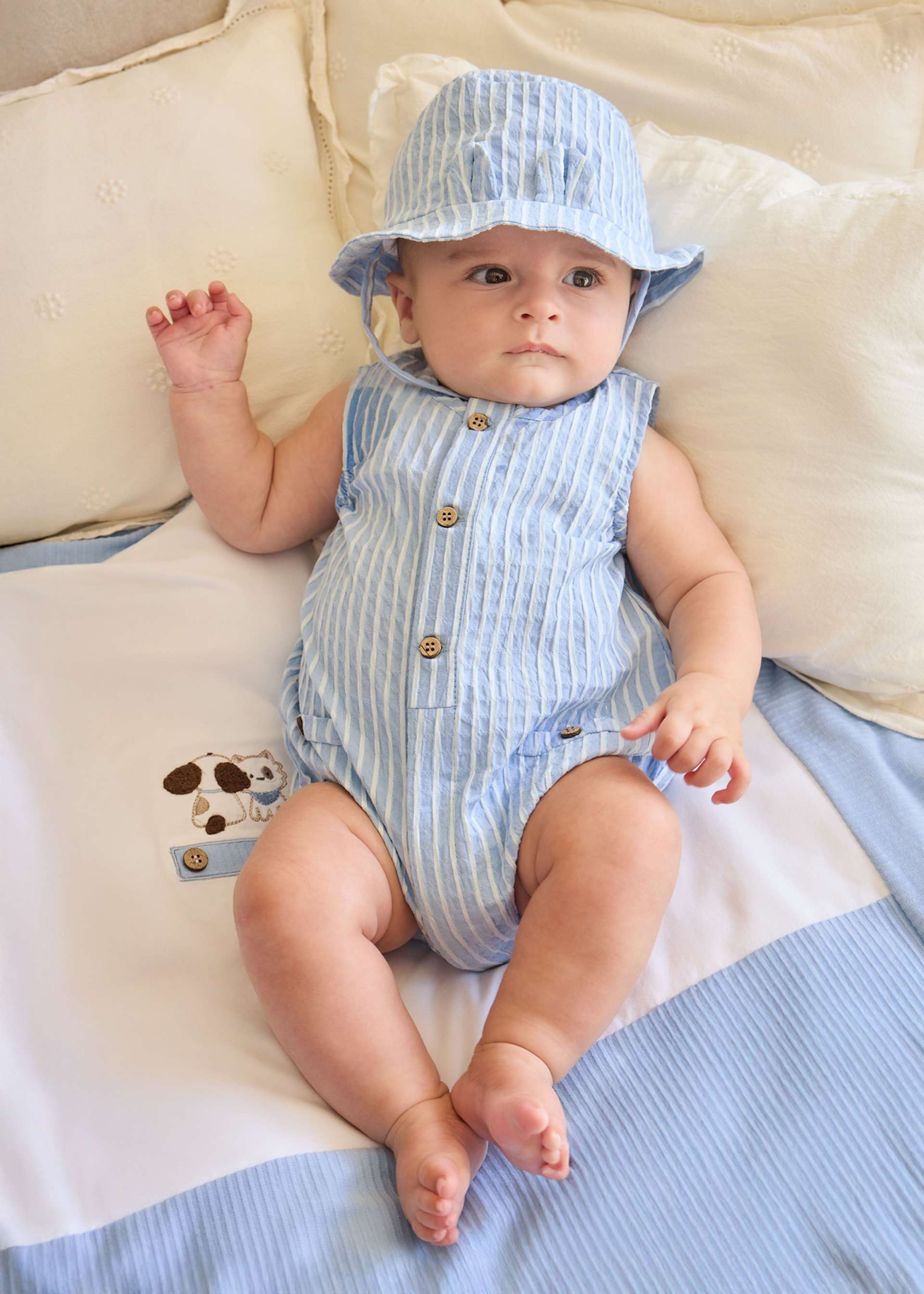 Newborn Boy Printed Romper with Hat Set