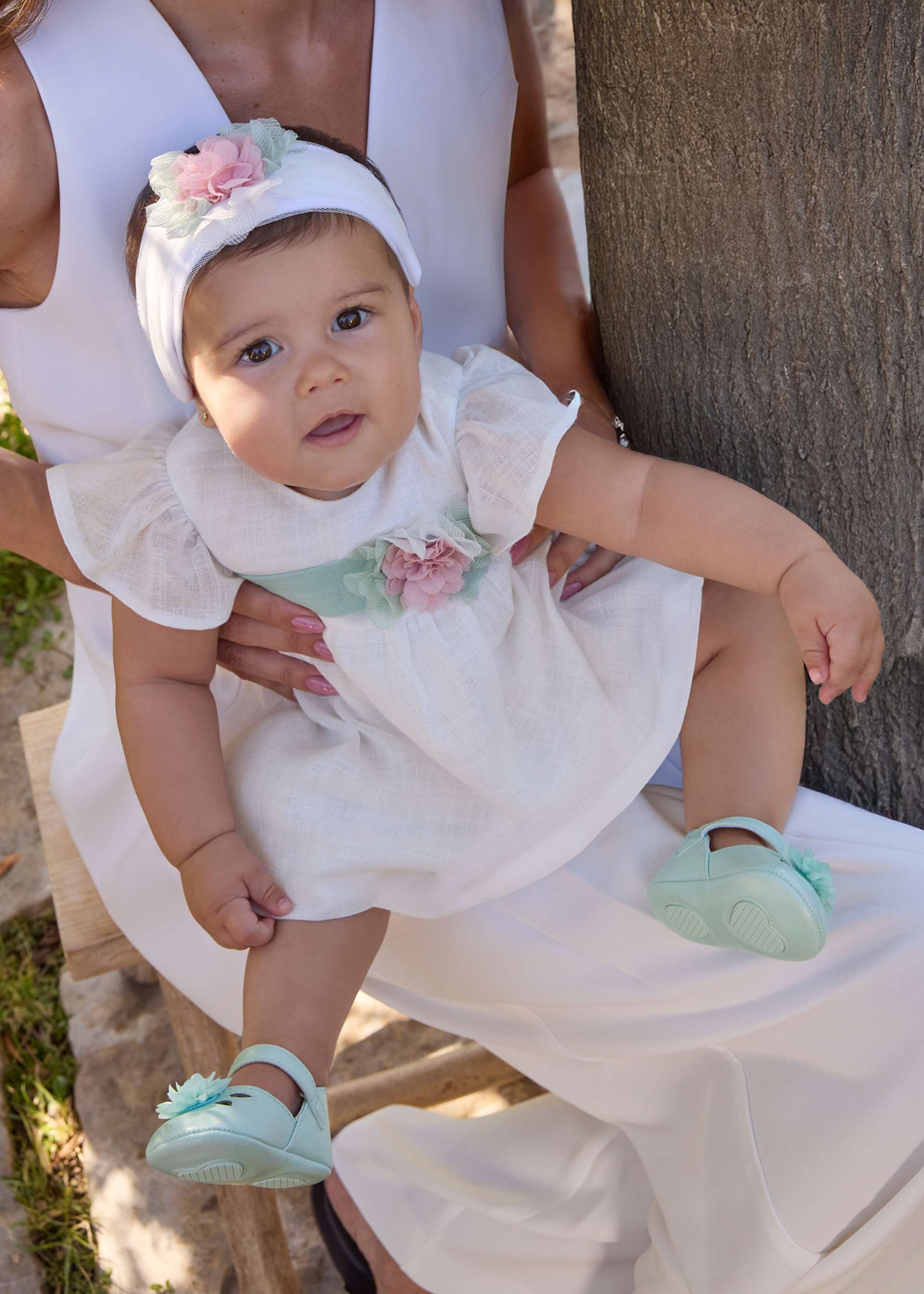 Newborn Girl Dress with Floral Sash and Bloomers
