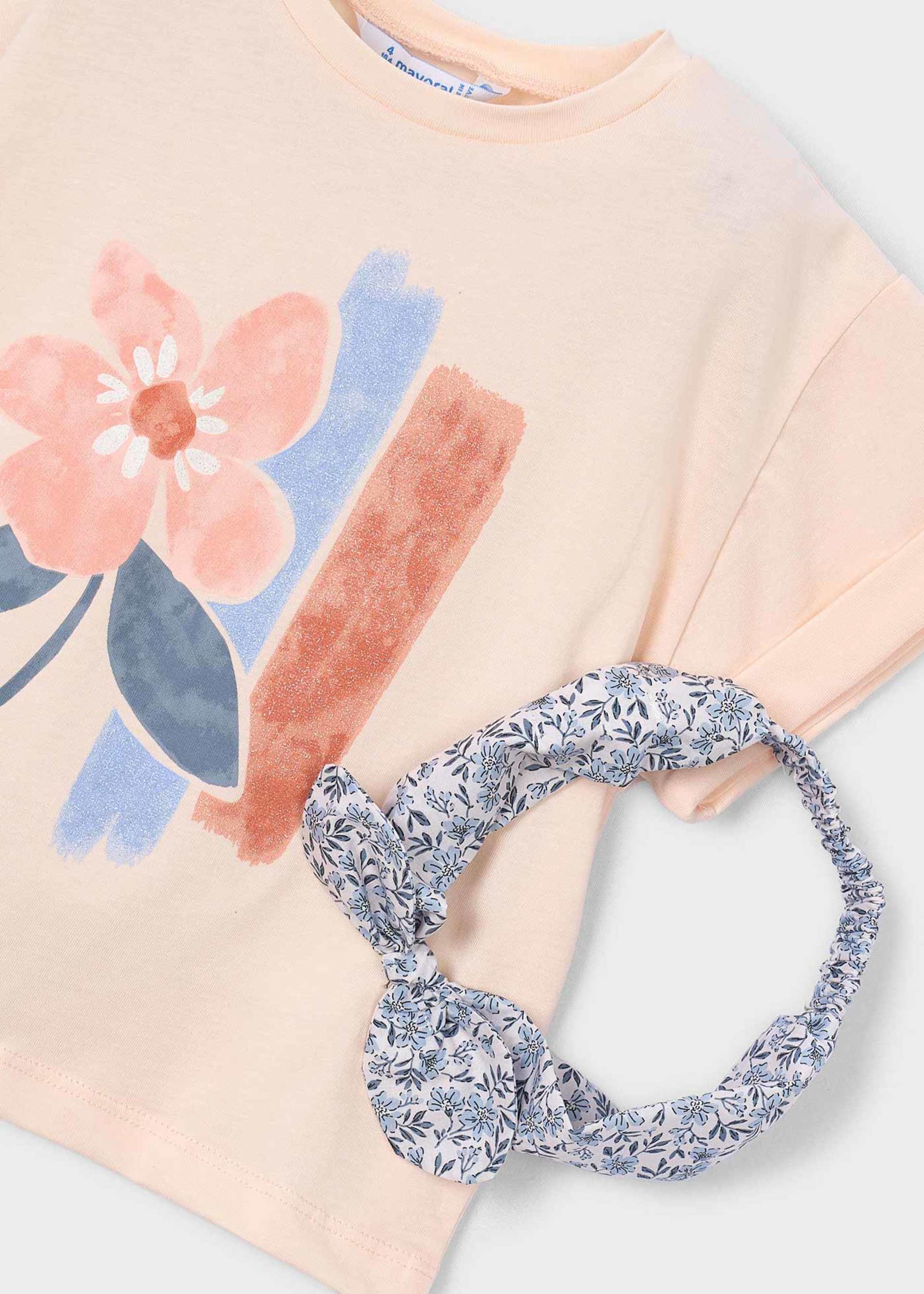 Girls' printed T-shirt with scrunchie