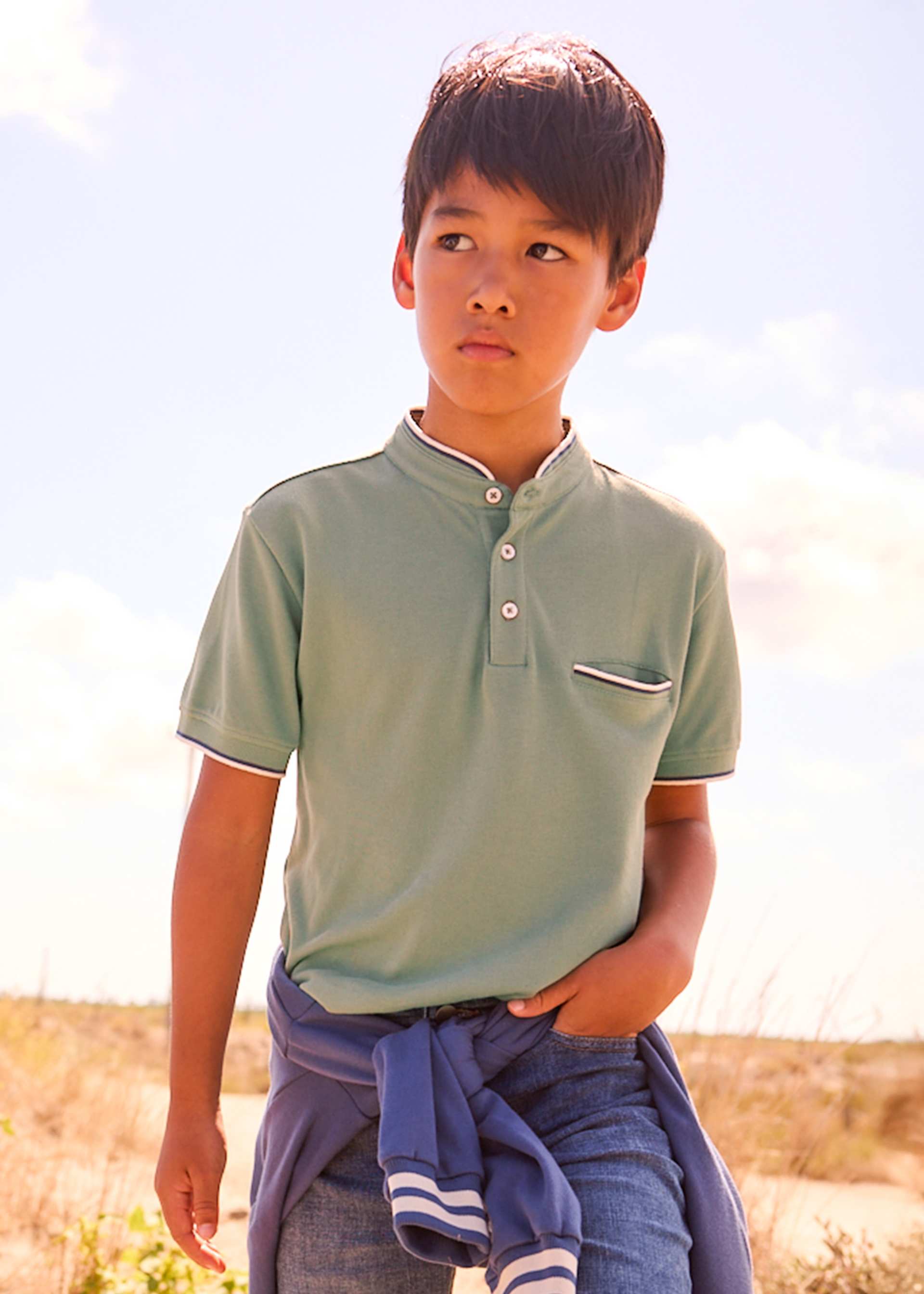 mandarin collar polo shirt boy