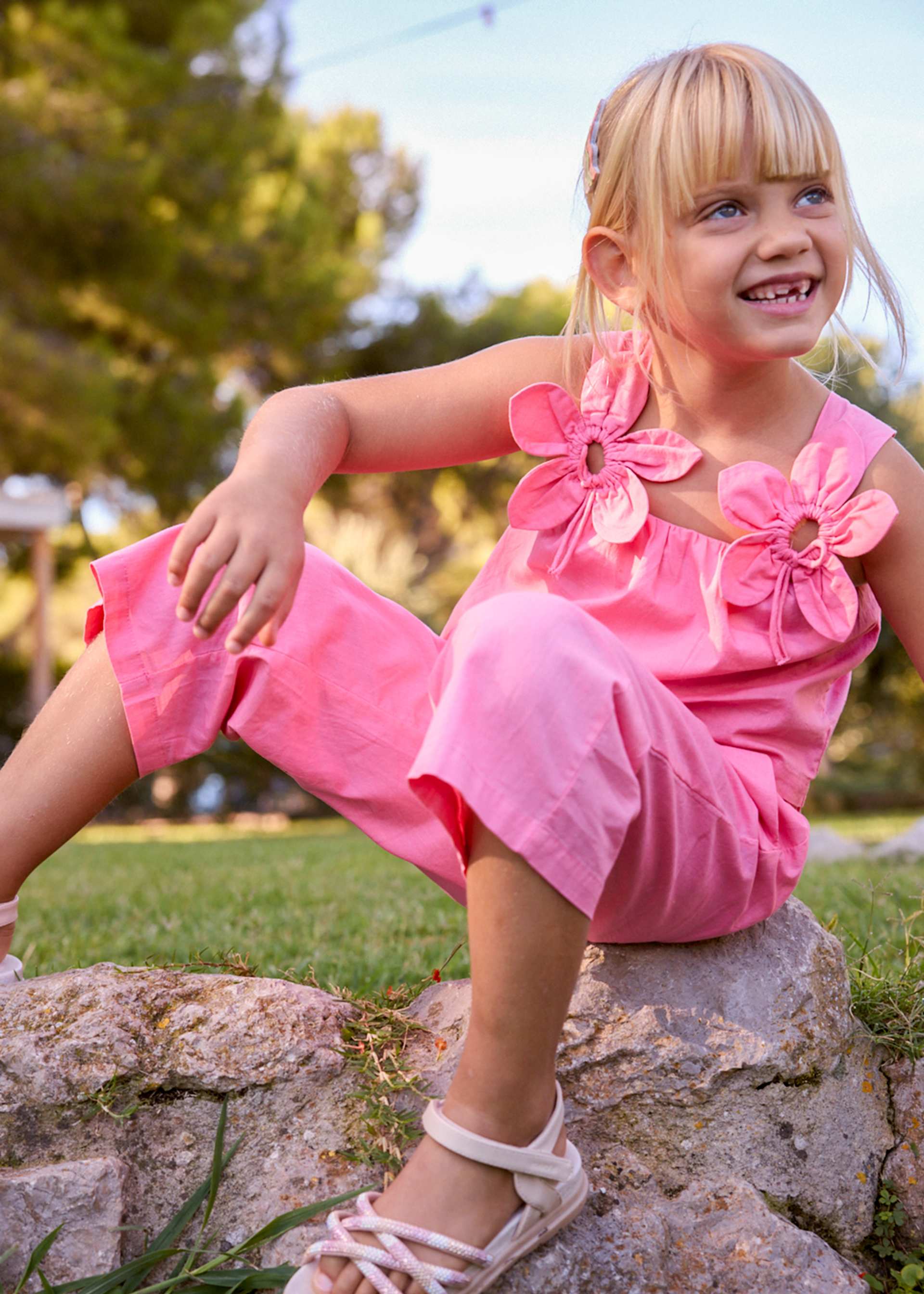 Long pants and floral blouse set for girls