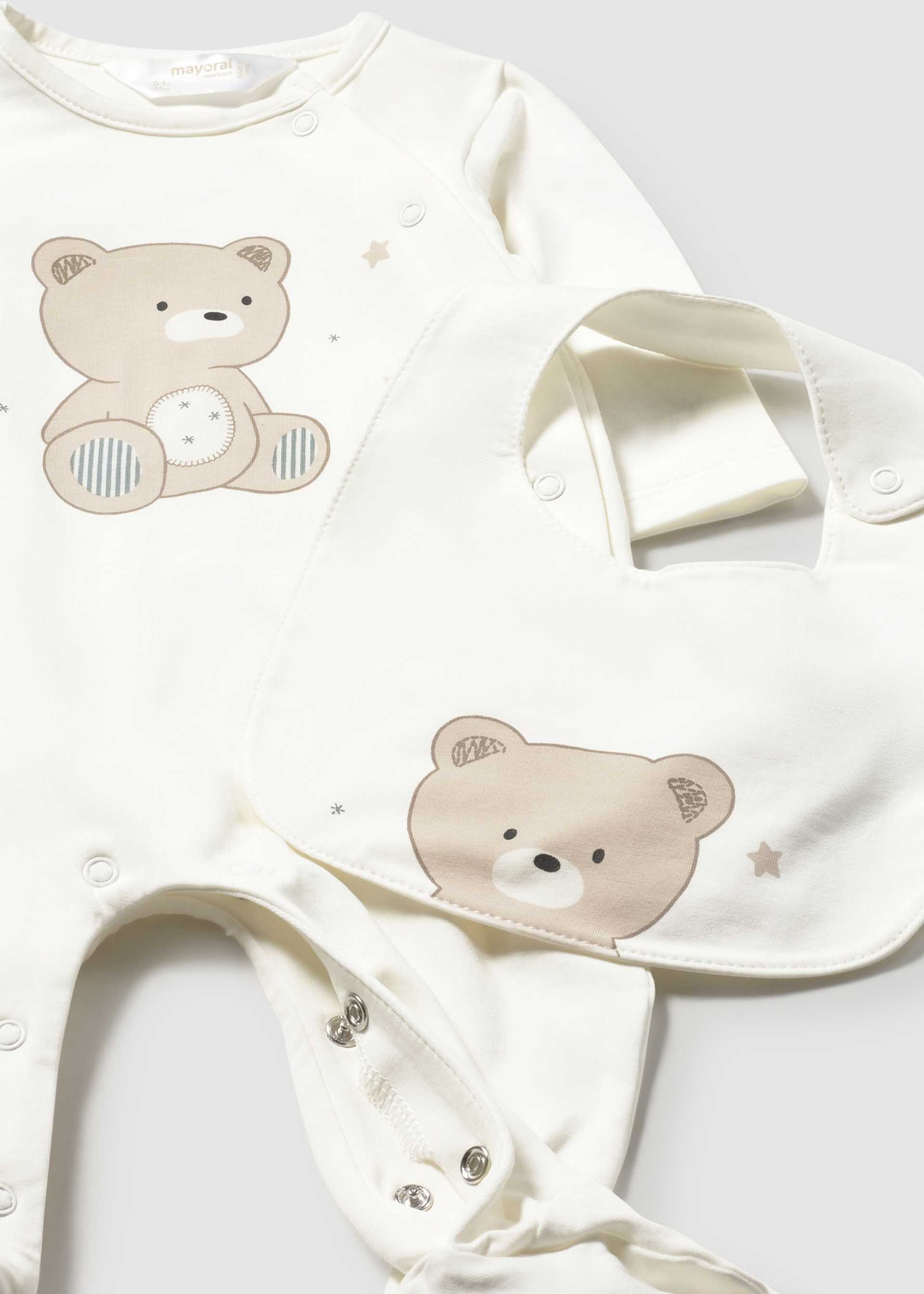 Newborn Boy Silkscreen Print One-Piece with Bib Set