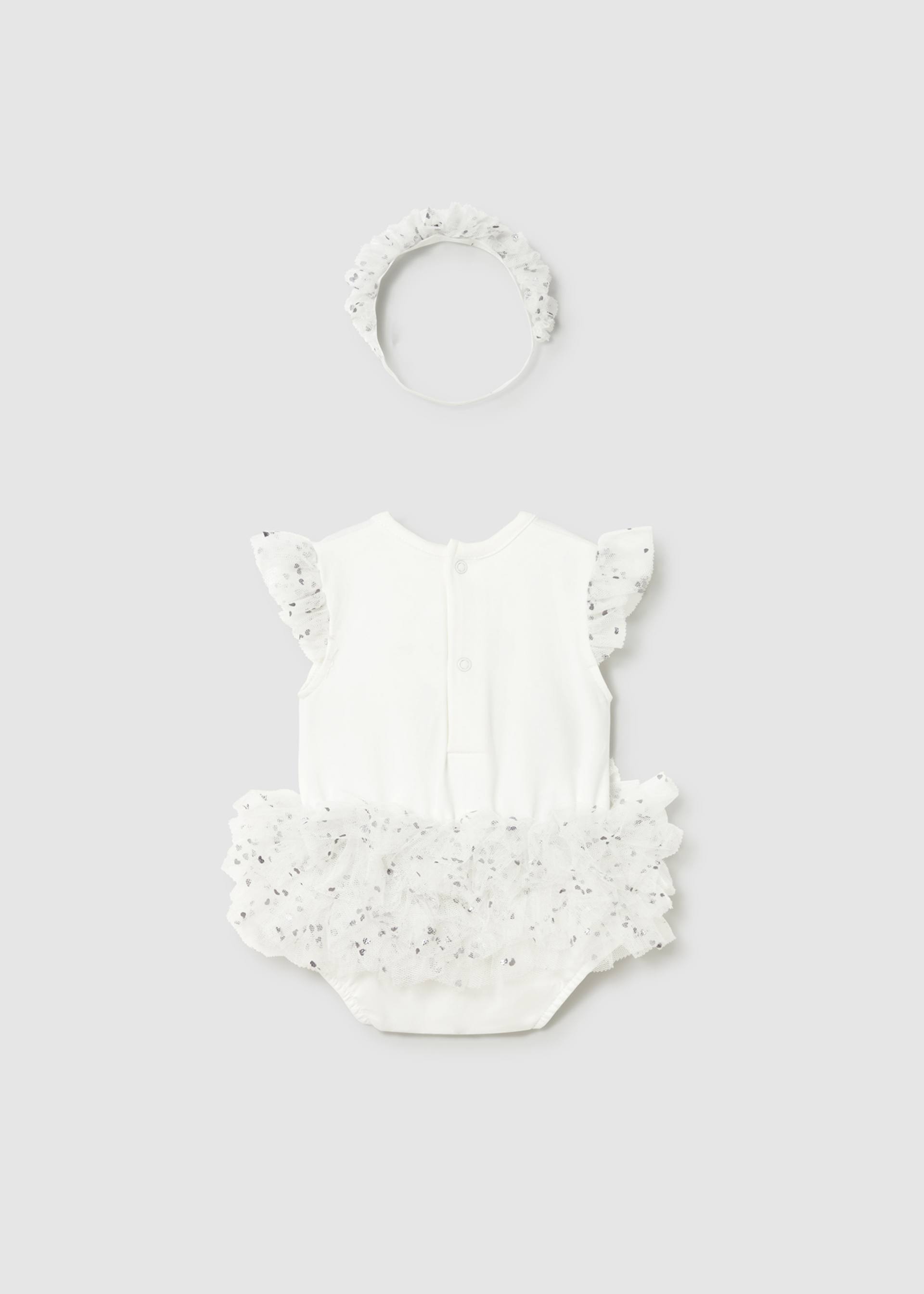 Newborn Girl Tulle Bodysuit with Headband Set