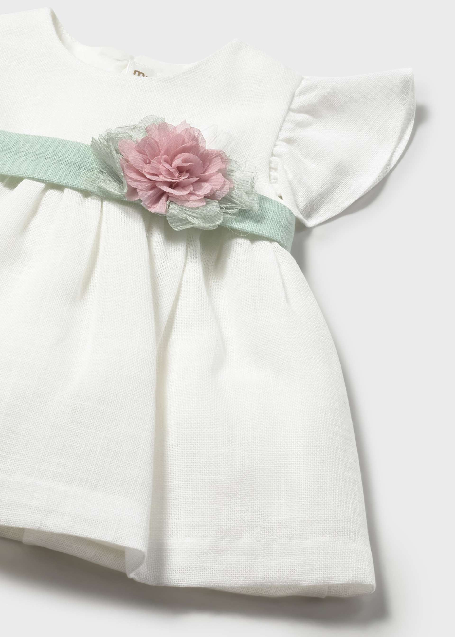 Newborn Girl Dress with Floral Sash and Bloomers