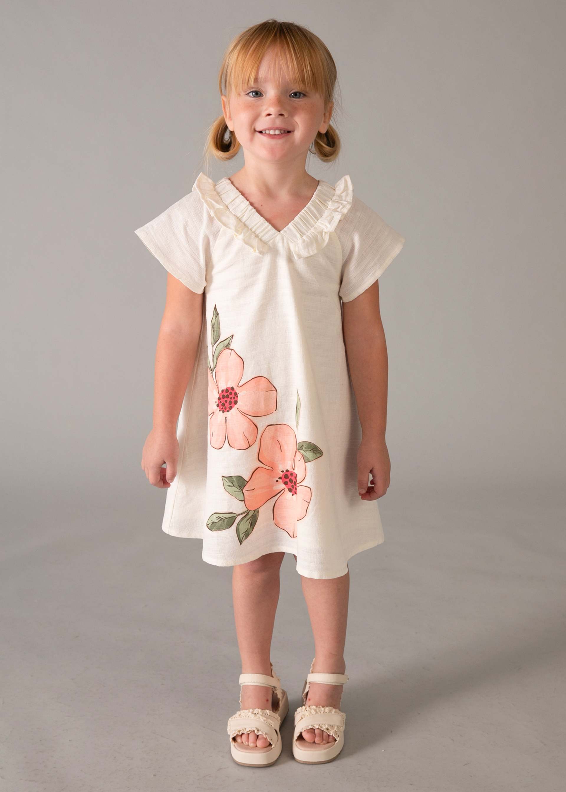 Robe à fleurs avec lin fille