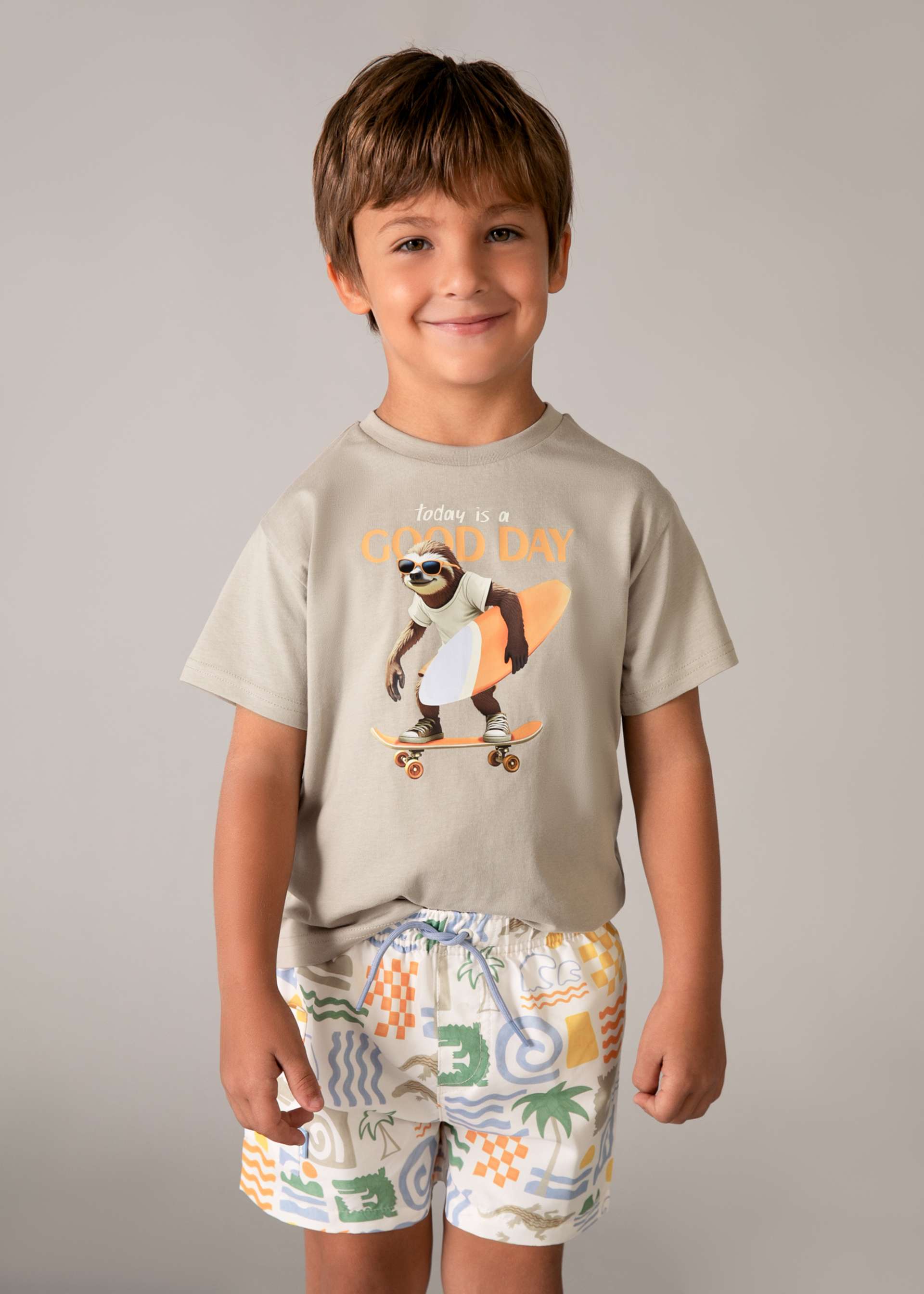 Bermuda-Badeshorts Printmotiv Jungen