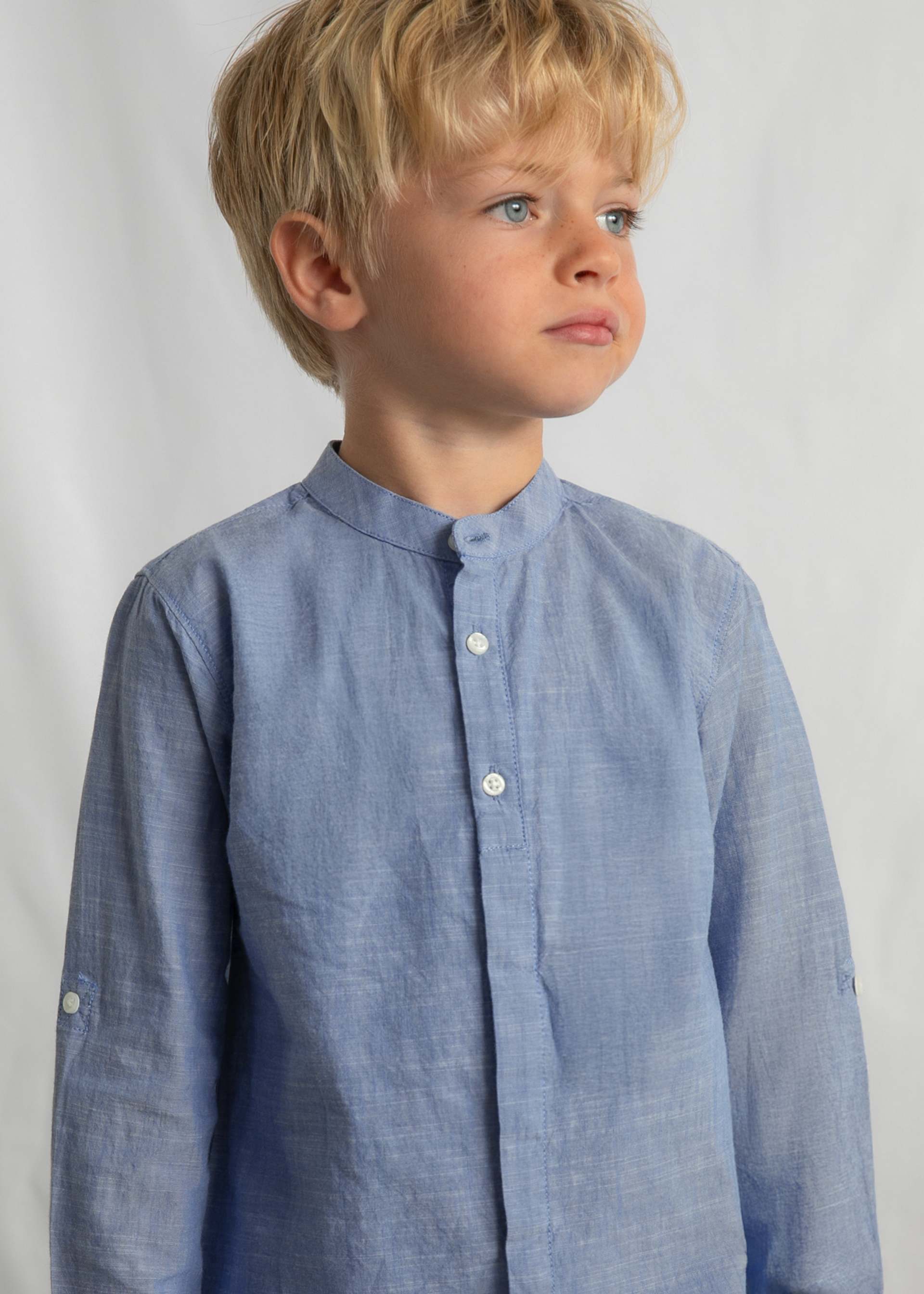 Conjunto bermudas e camisa com linho manga comprida menino