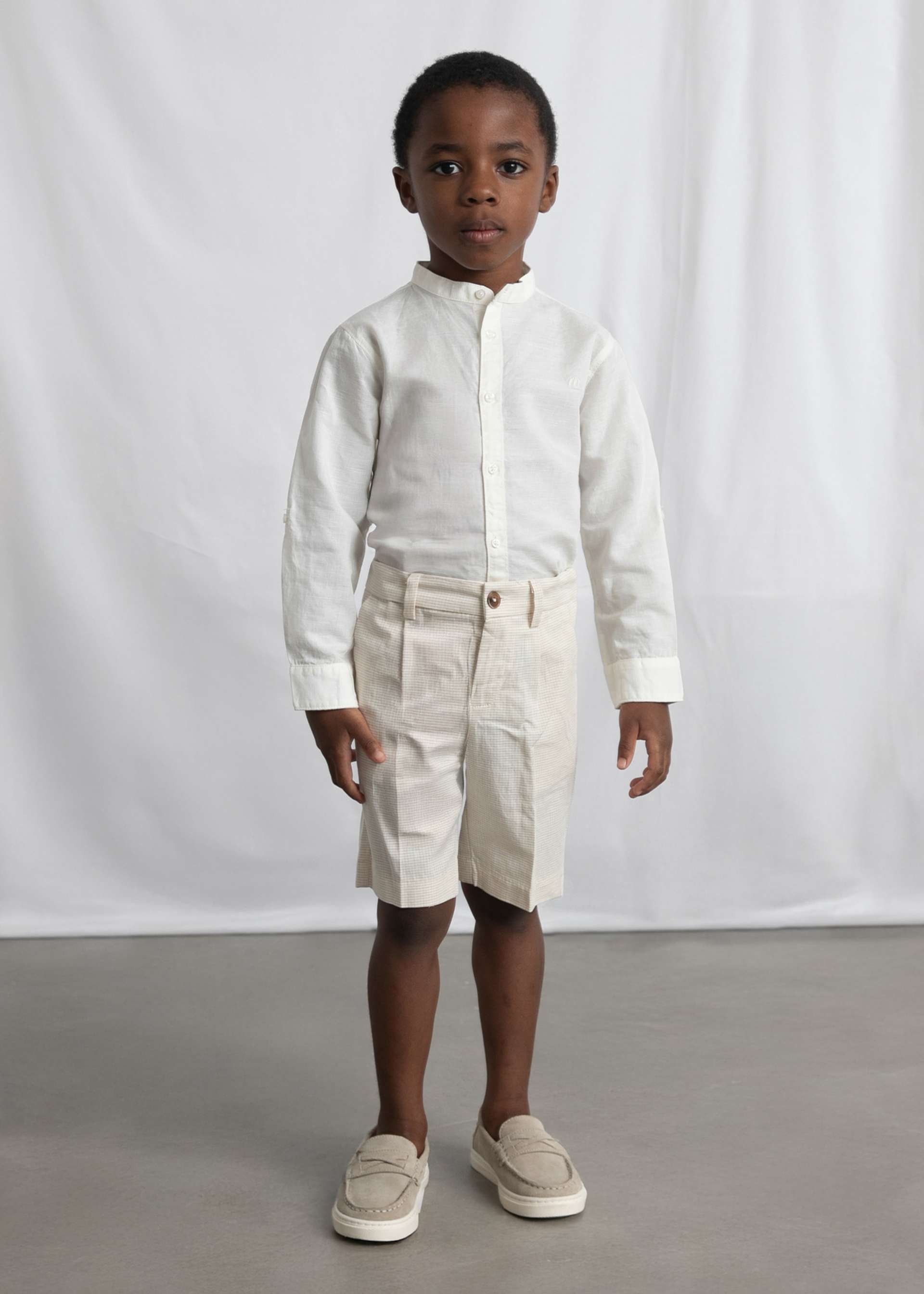Camicia manica lunga in lino colletto alla correana bambino