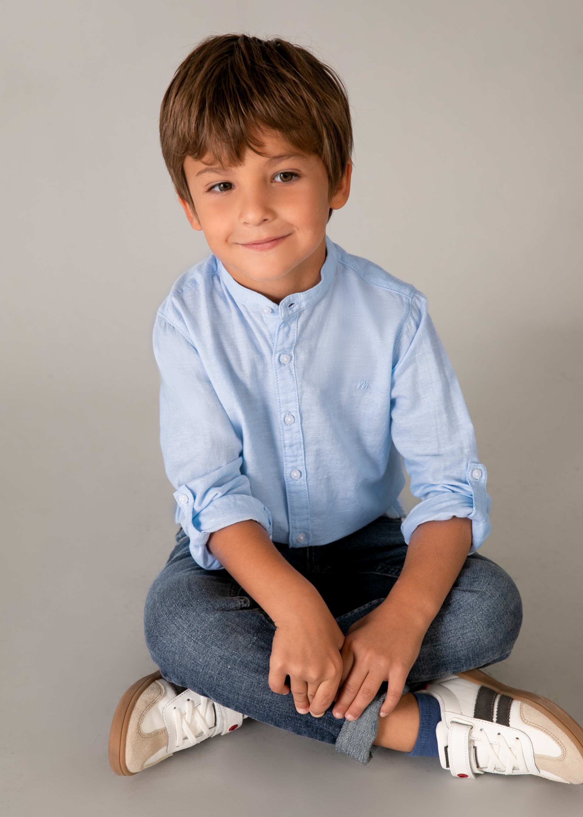 Camicia manica lunga in lino colletto alla correana bambino