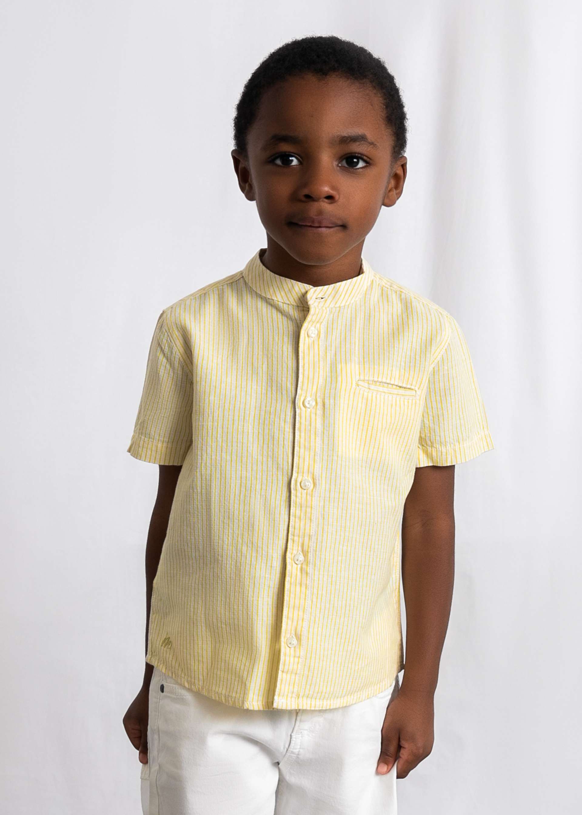 Camicia in lino collo alla coreana bambino