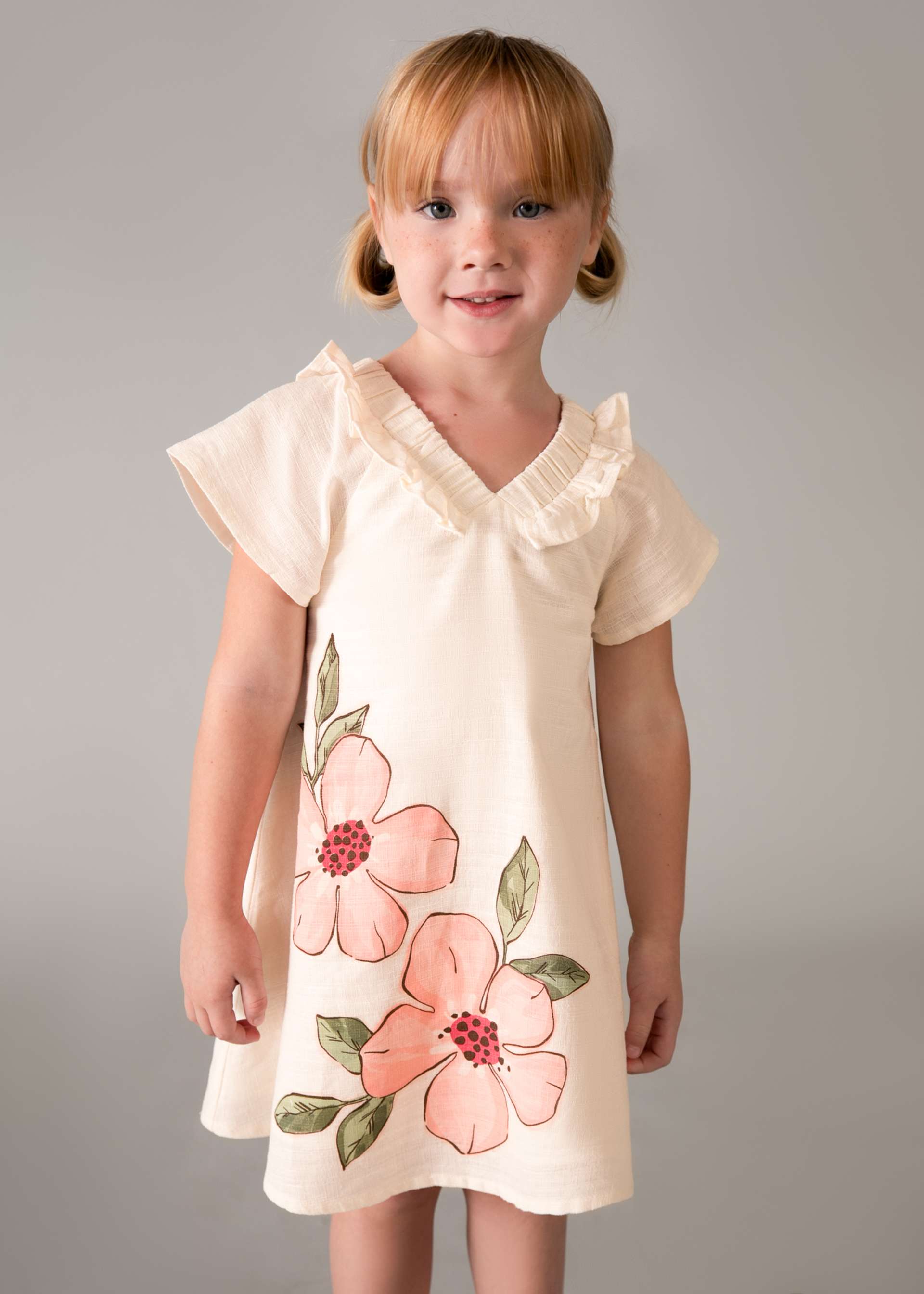 Kleid mit Leinenanteil Blumen Mädchen