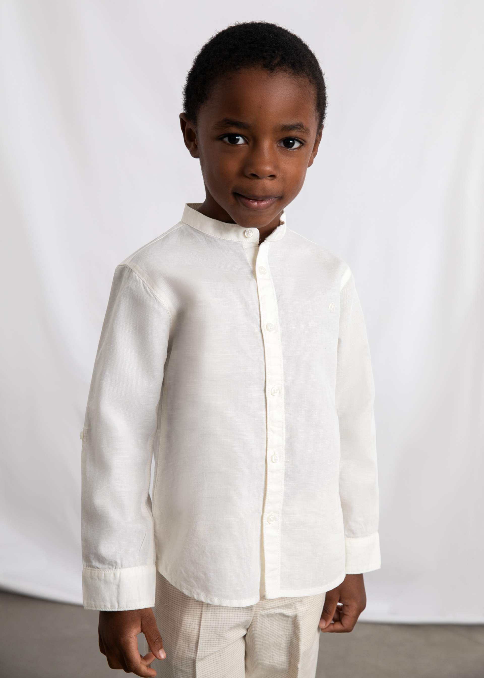 Camicia manica lunga in lino colletto alla correana bambino
