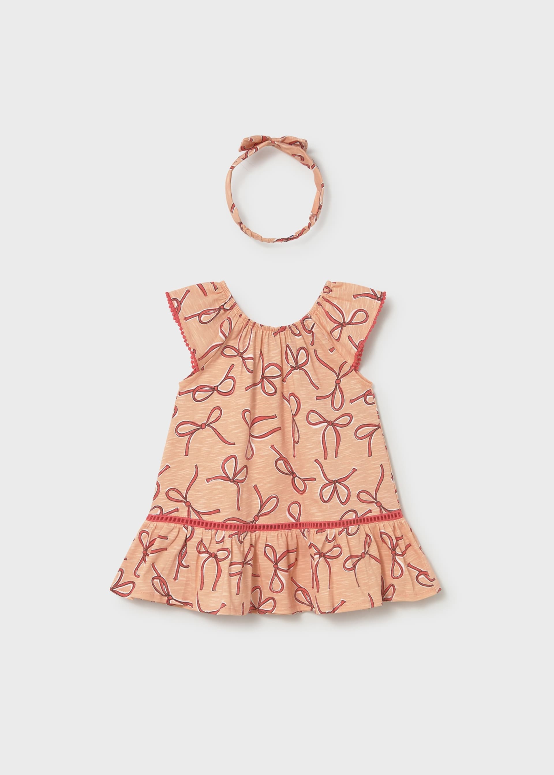 Vestido estampado com laços e fita de cabelo bebé