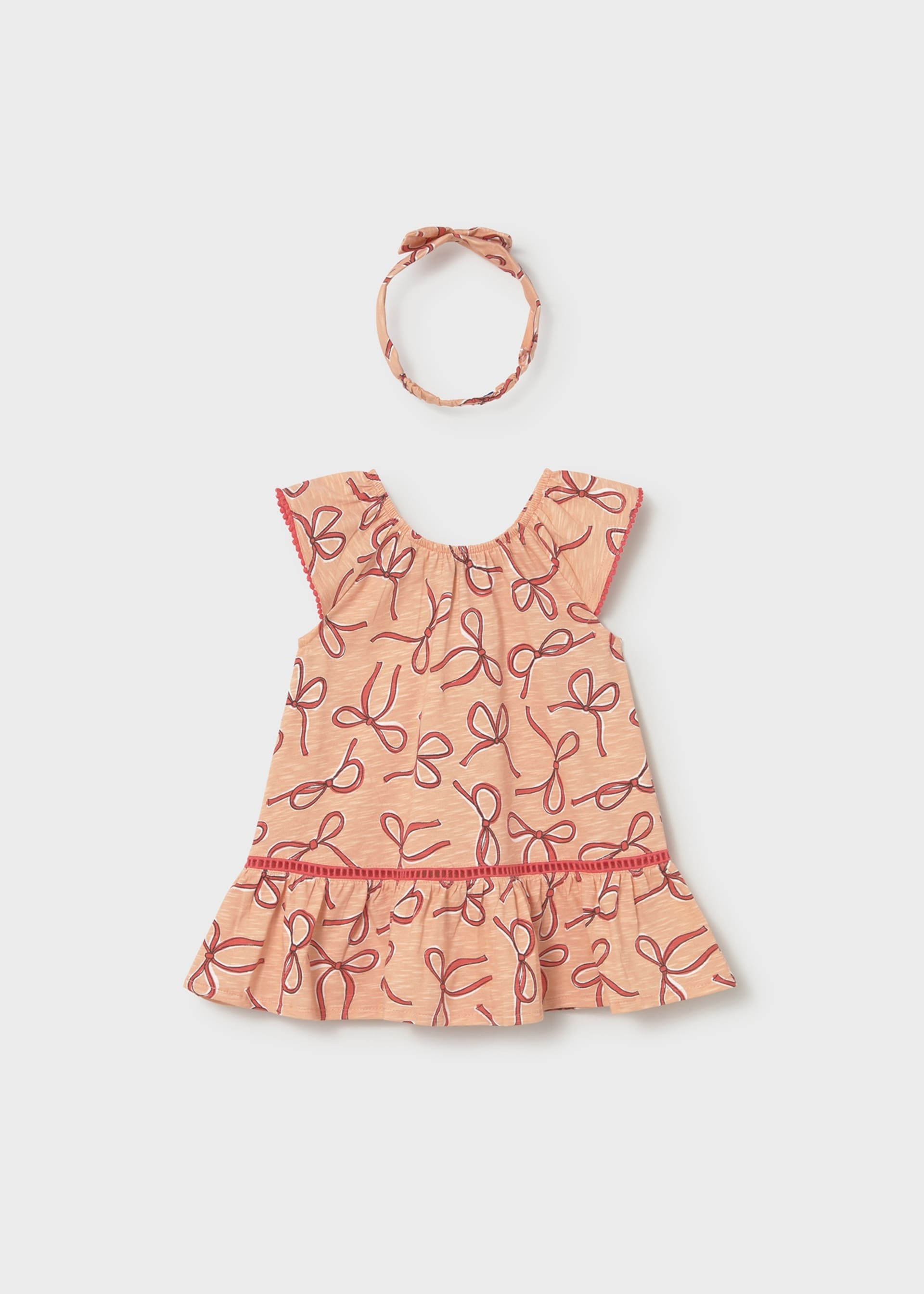 Vestido estampado com laços e fita de cabelo bebé