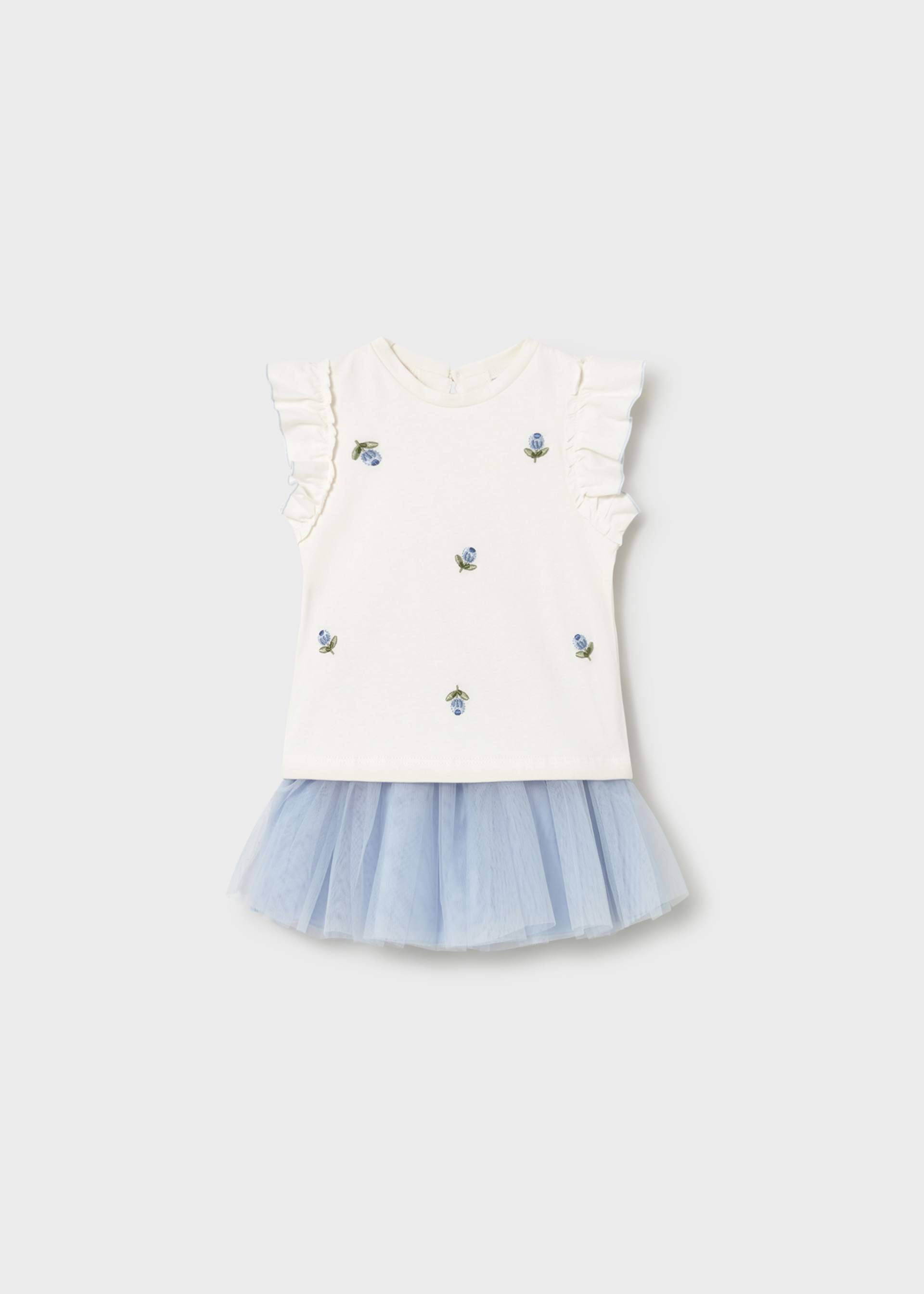 Completo gonna tulle e maglietta con volant neonata